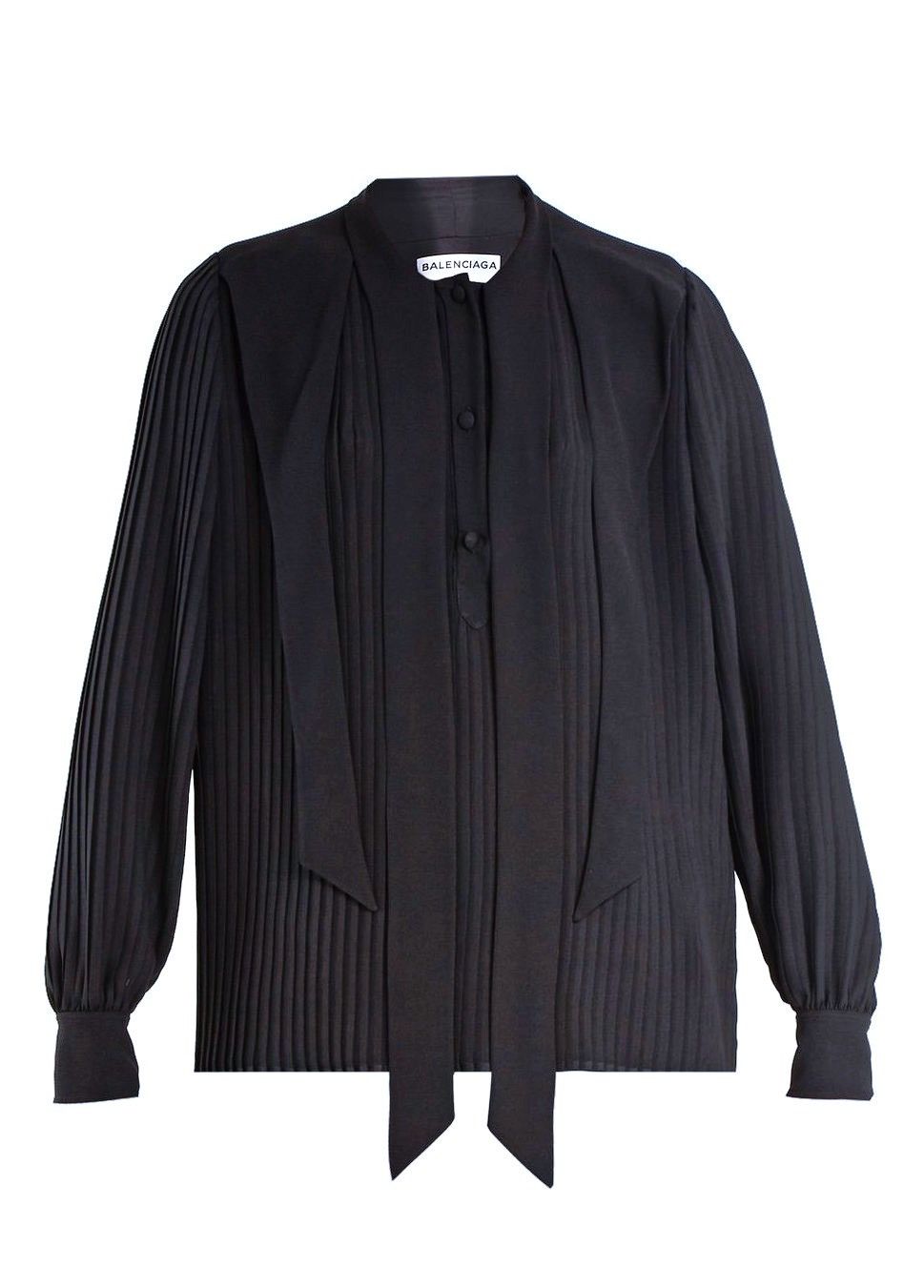 Balenciaga *GRAIL* NWT PUSSY BOW LAVALLIERE TIE NECK PLEATED SHIRT Size US M / EU 48-50 / 2 - 3 Thumbnail