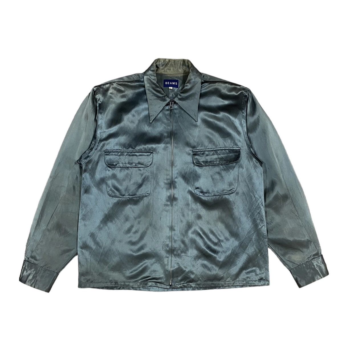 Beams Plus × Vintage Vtg🔥Beams Satin Metalic Green Rockabilly Style Jacket Size US M / EU 48-50 / 2 - 1 Thumbnail
