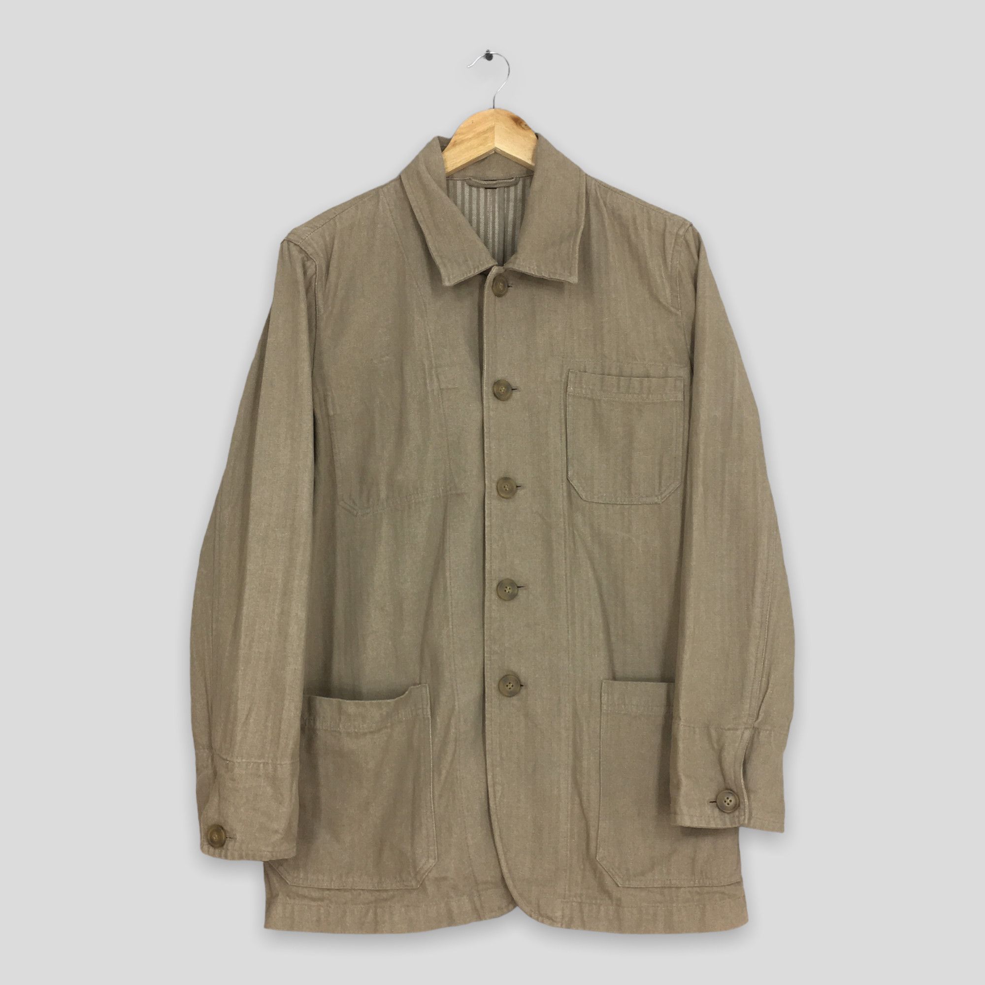 image of Vintage Herringbone Japanese Denim Workwear Jacket Medium in Beige, Men's