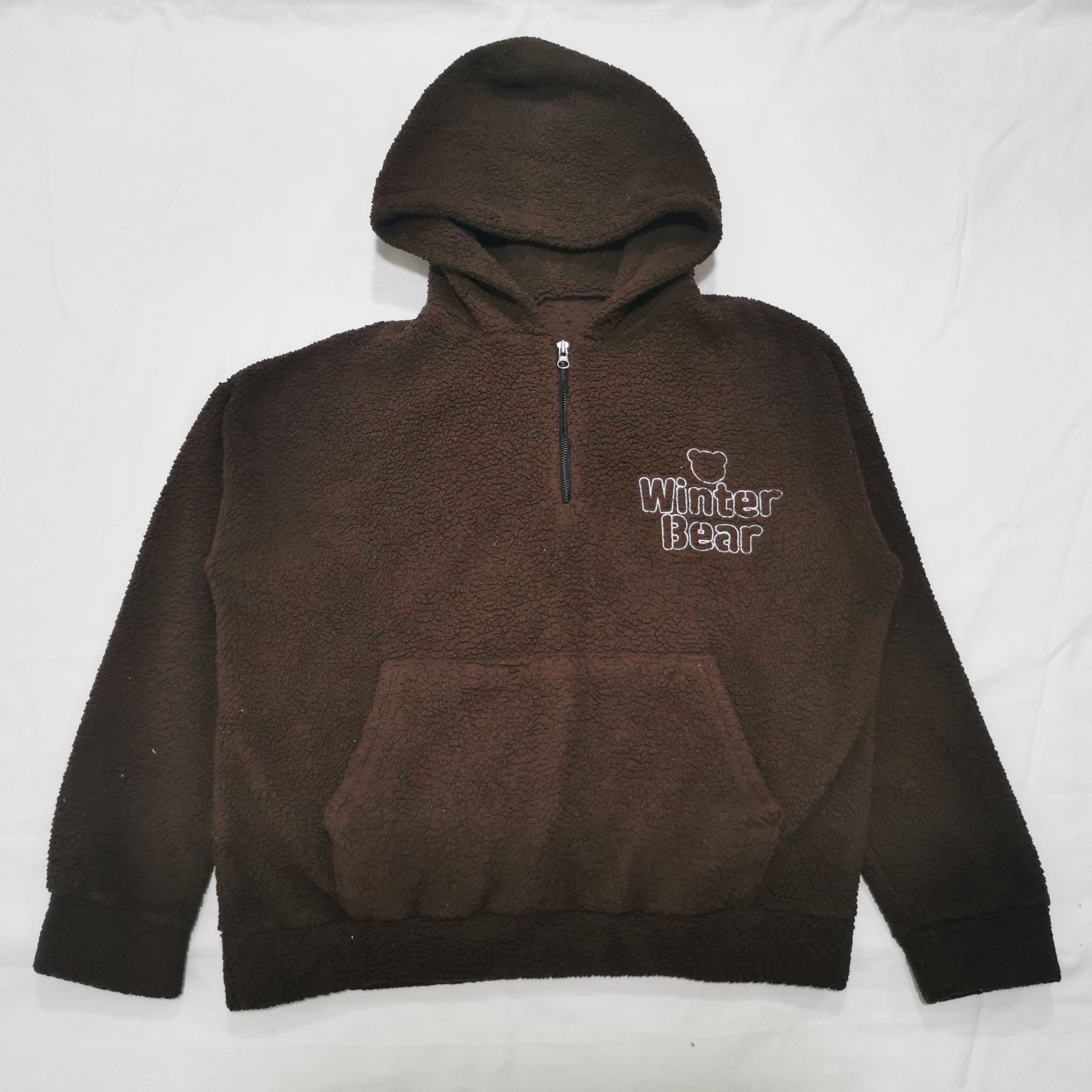 Vintage Cute Winter Bear Fleece Half Zipper Hoodie