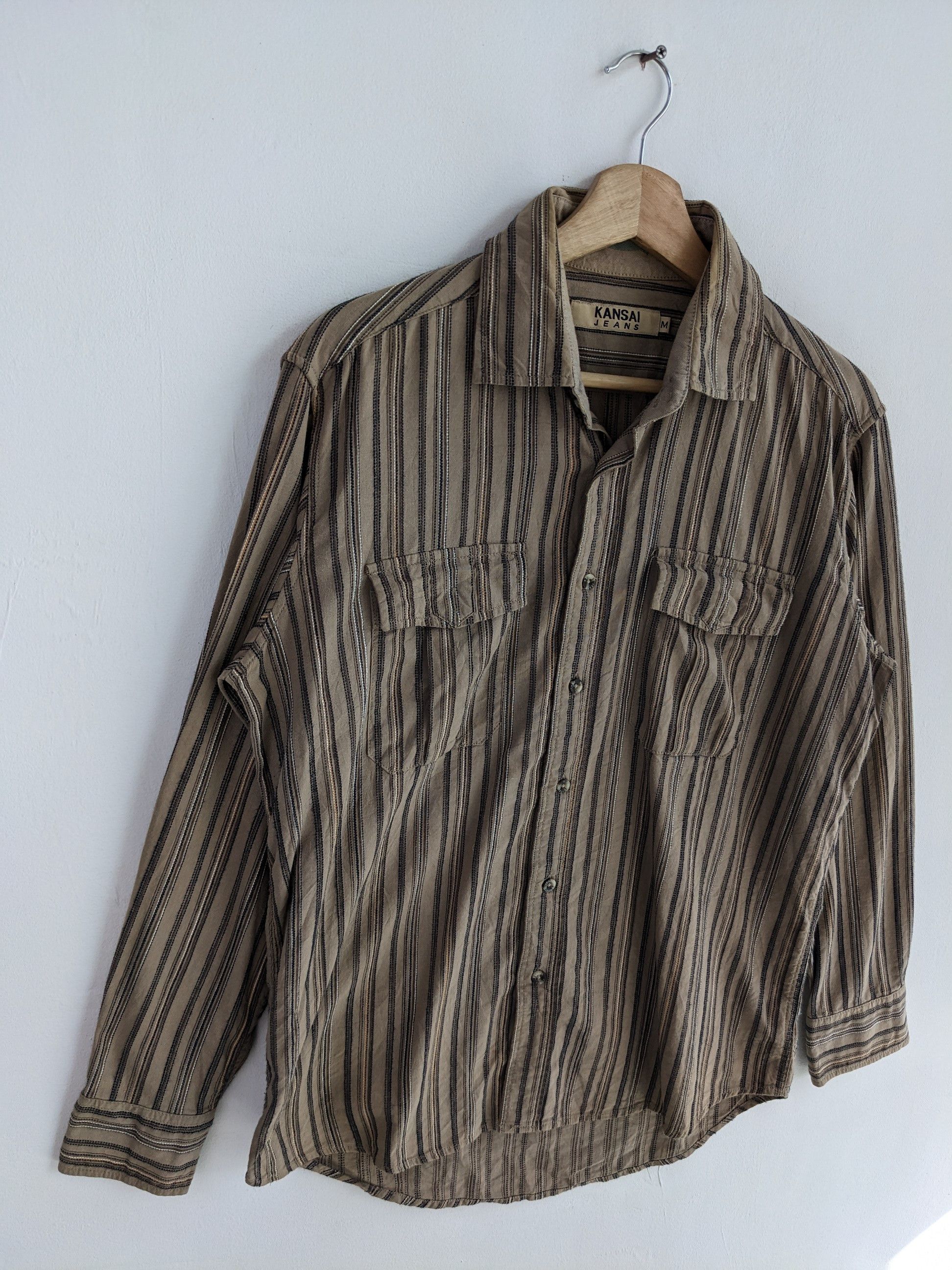 Designer × Japanese Brand × Vintage 🇯🇵 Vintage 90s Kansai Jeans Hickory Shirt Button Up Size US M / EU 48-50 / 2 - 3 Thumbnail