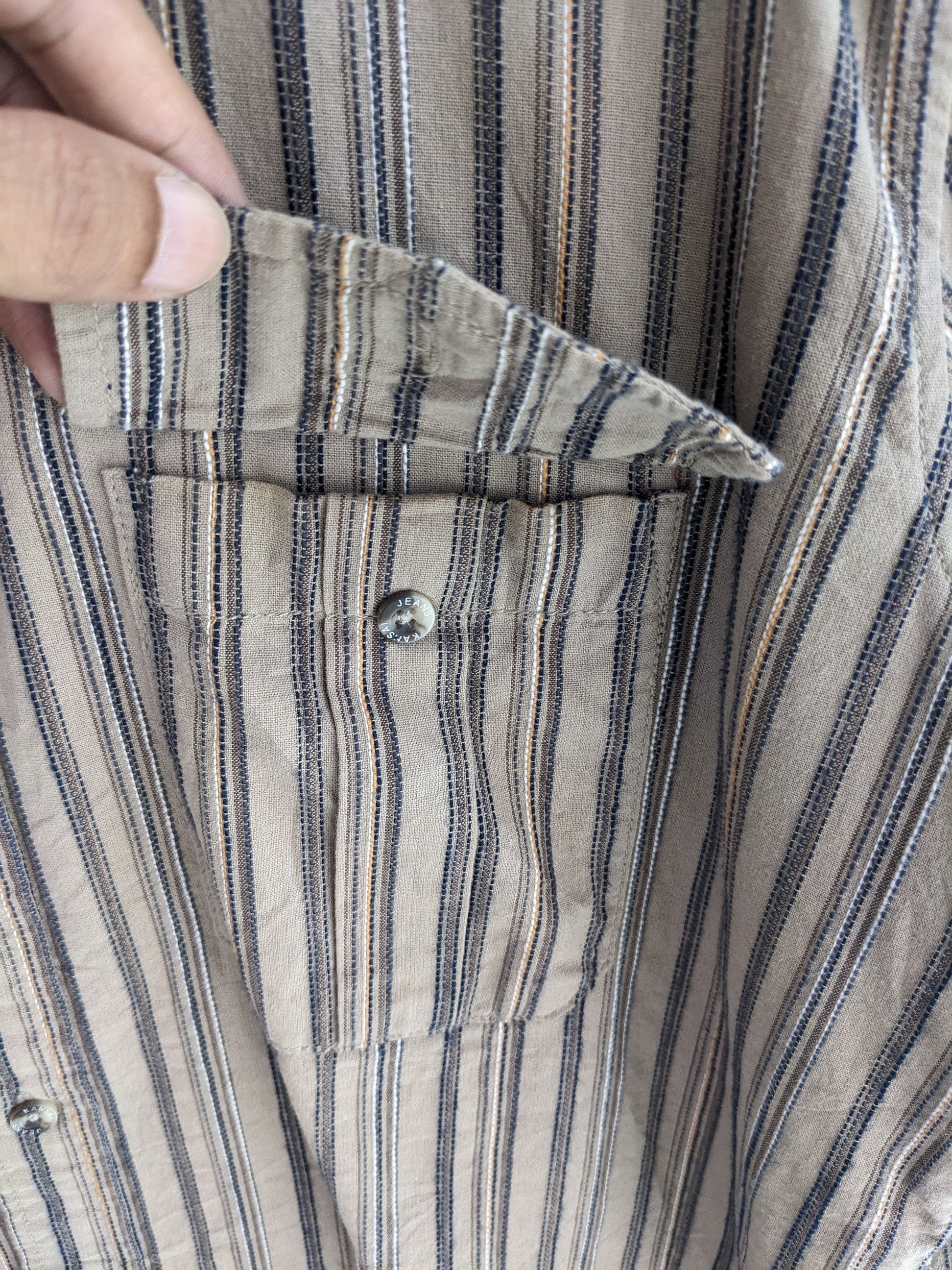 Designer × Japanese Brand × Vintage 🇯🇵 Vintage 90s Kansai Jeans Hickory Shirt Button Up Size US M / EU 48-50 / 2 - 8 Thumbnail