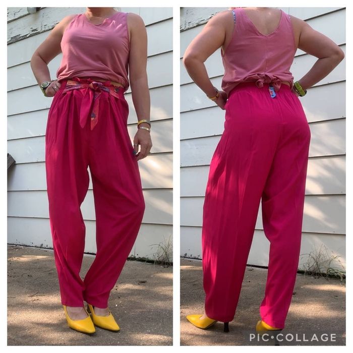 Vintage Vintage 70s 80s hot pink high rise paper bag pants Grailed