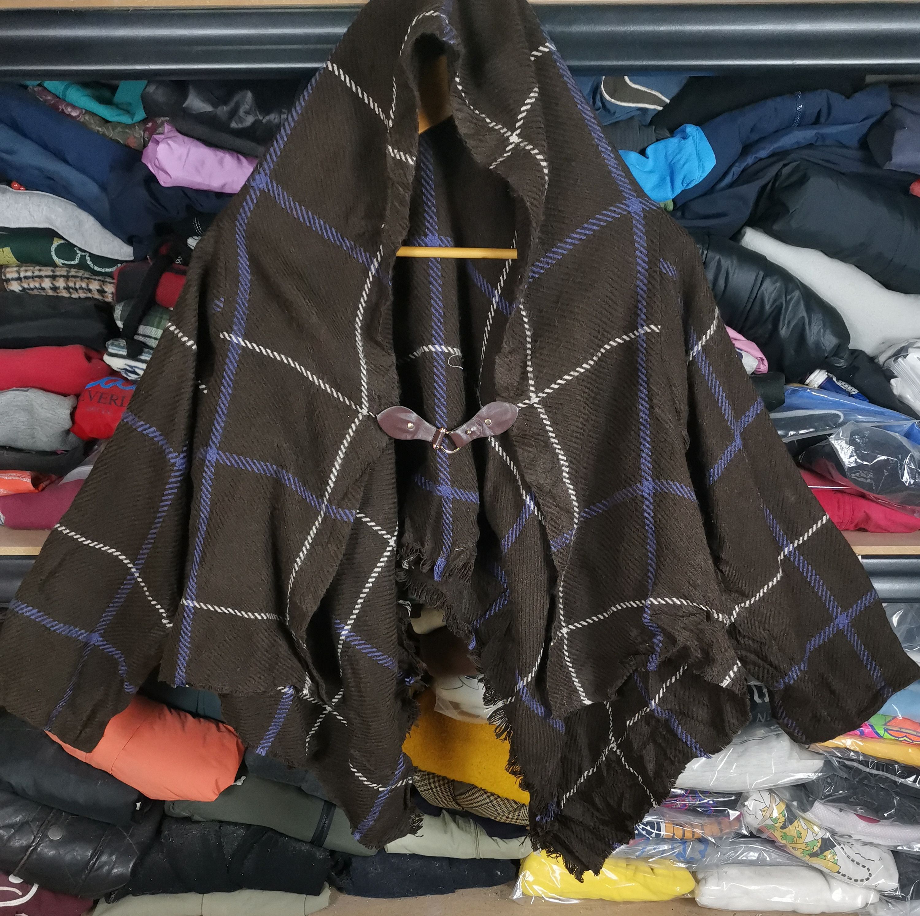 Designer × Japanese Brand Vintage Japanese Brand Poncho Checker Long Sleeve Size ONE SIZE - 1 Thumbnail