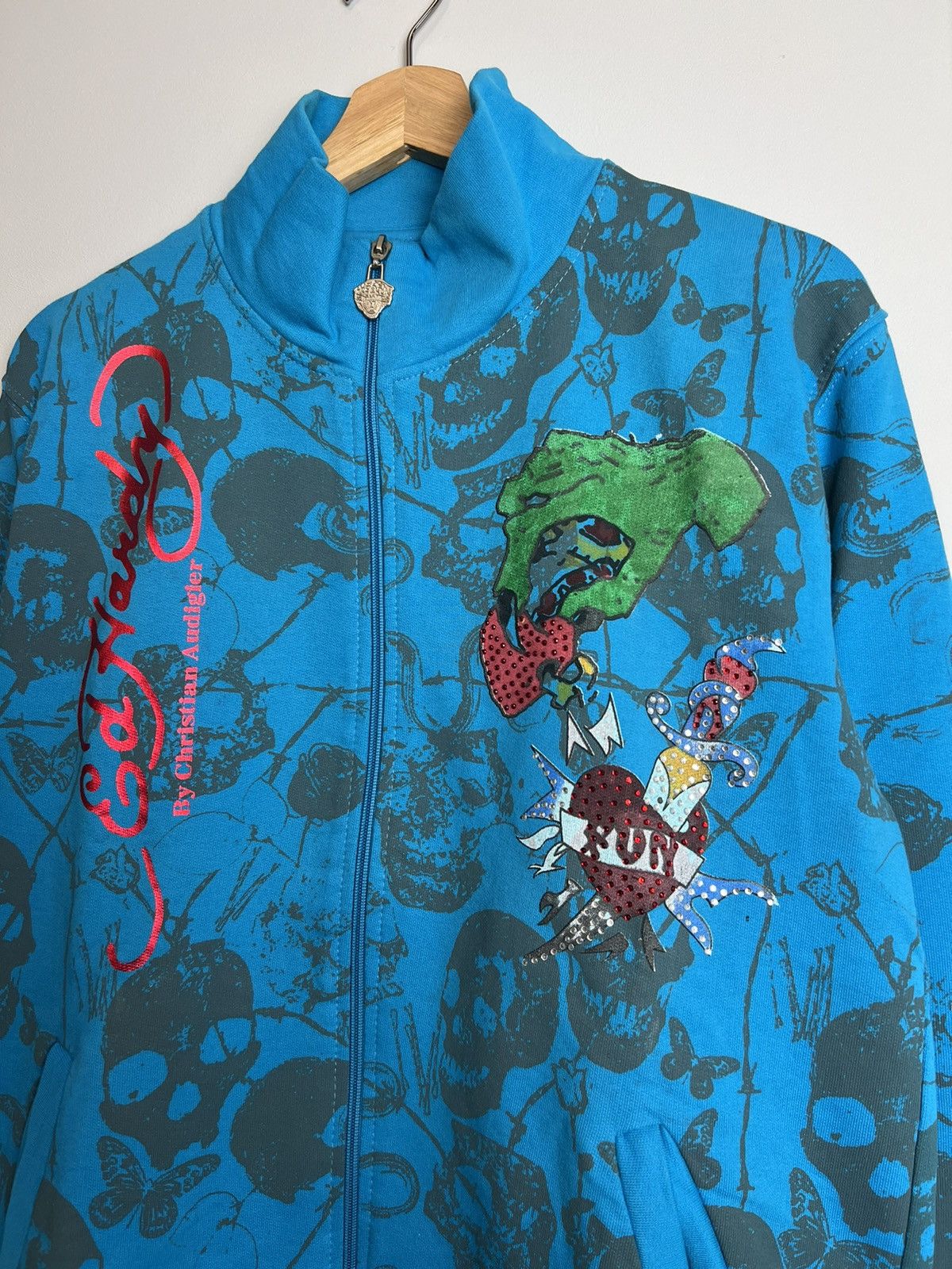 Christian Audigier × Ed Hardy × Vintage Rare Ed Hardy Zip Sweatshirt Rhinestones Logo All Over Print Size US M / EU 48-50 / 2 - 3 Thumbnail
