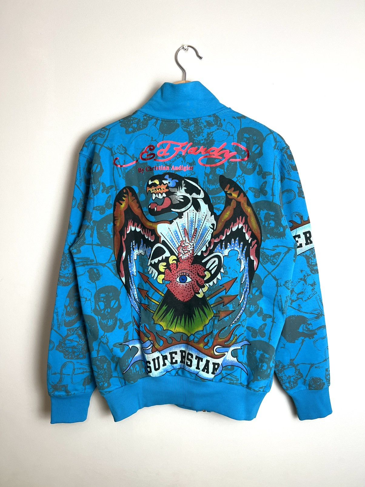 Christian Audigier × Ed Hardy × Vintage Rare Ed Hardy Zip Sweatshirt Rhinestones Logo All Over Print Size US M / EU 48-50 / 2 - 1 Thumbnail