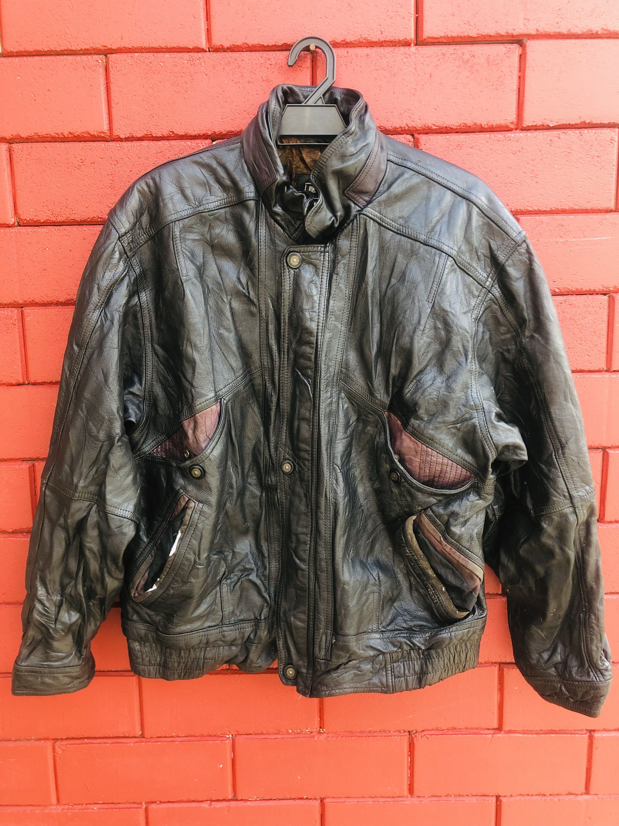 image of Vintage Dragon Harbor Designer Fashion Style Leather Jacket in Black, Men's (Size Large)