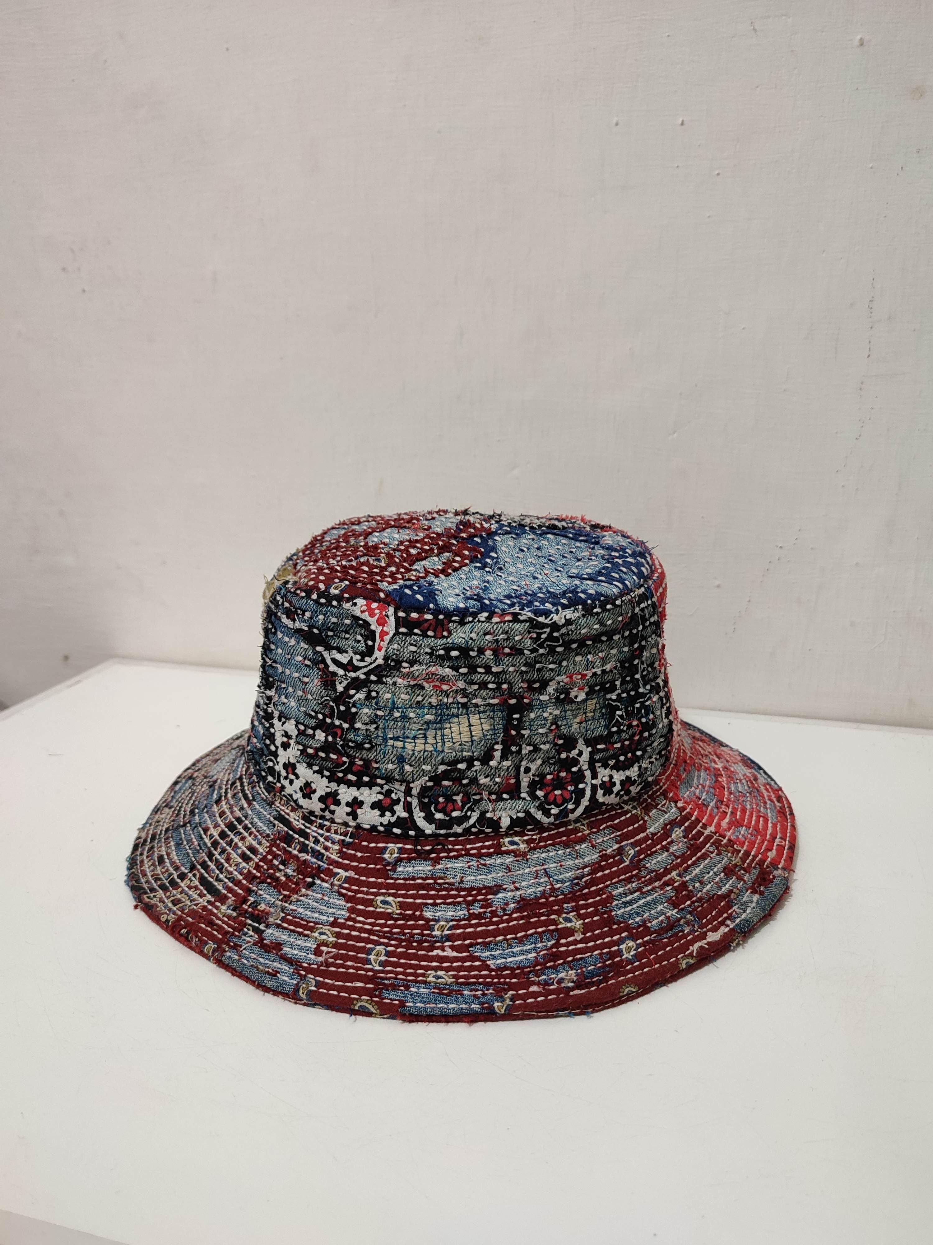 Pre-owned Art Comes First X Custom Made Distressed Paisley Bucket Hats Boro Patchwork In Mix