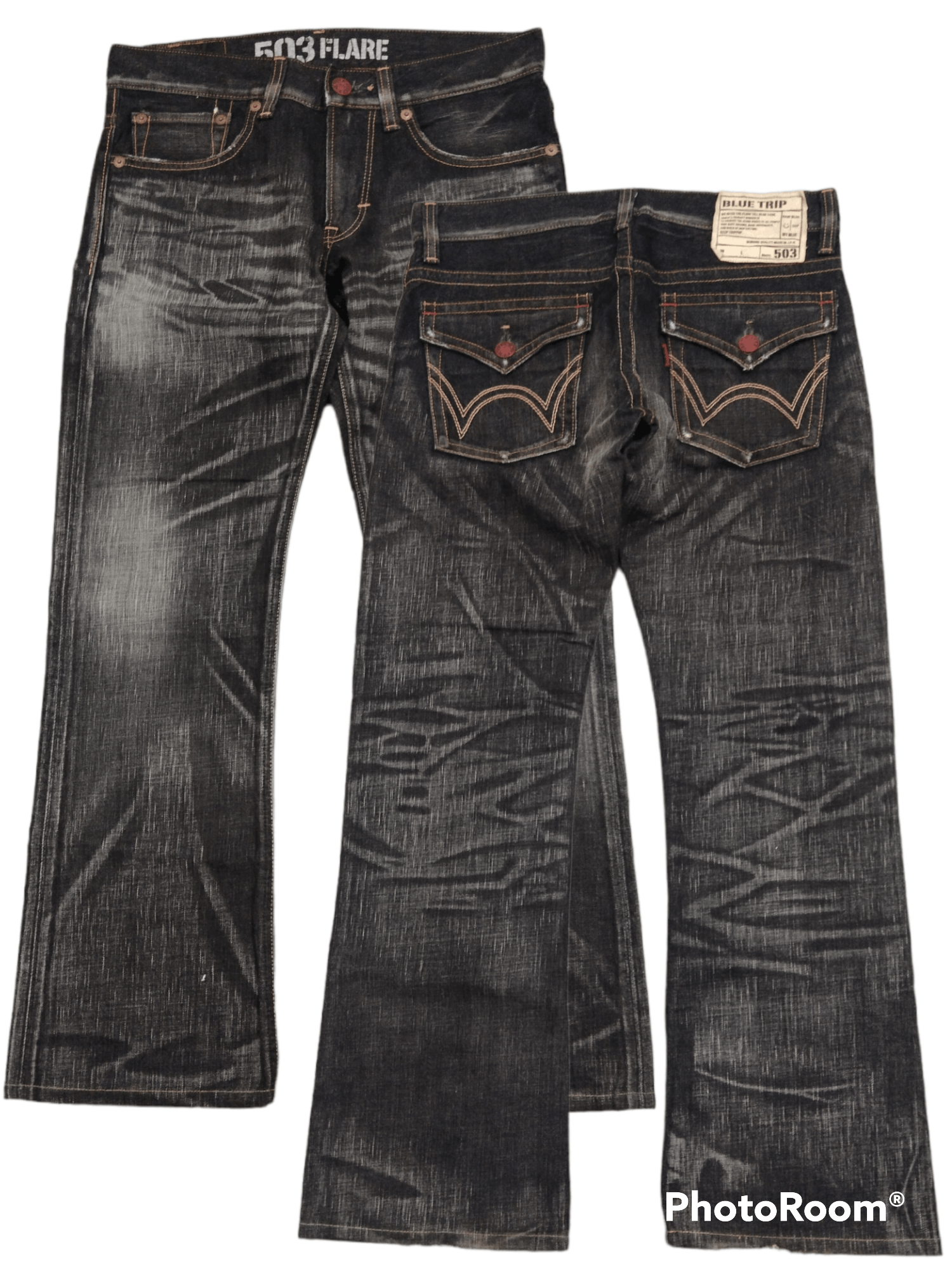 Edwin SiCK 503 FLARE WASHED BLACK DENIM PANTS Size US 31 - 1 Thumbnail