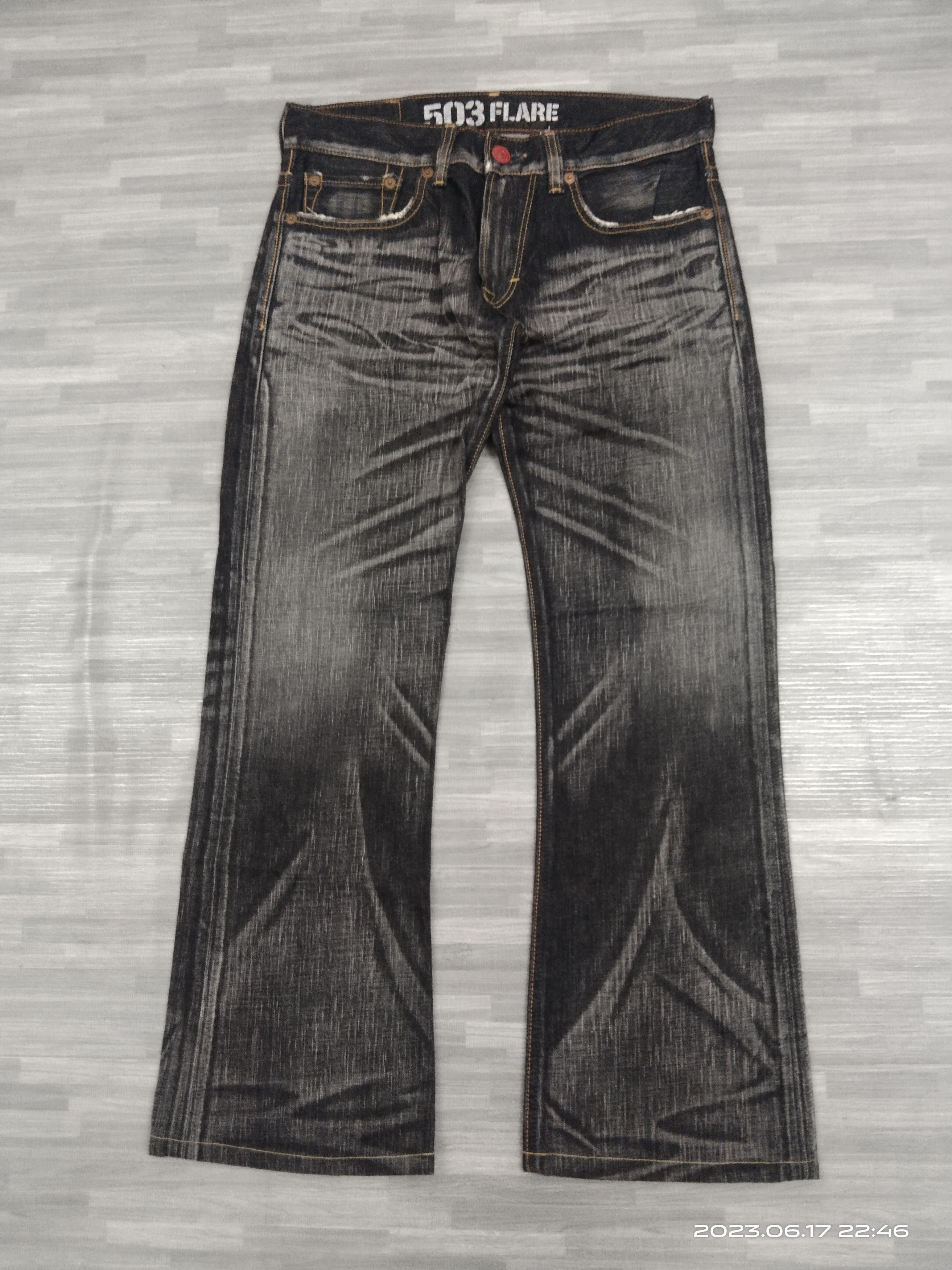 Edwin SiCK 503 FLARE WASHED BLACK DENIM PANTS Size US 31 - 2 Thumbnail
