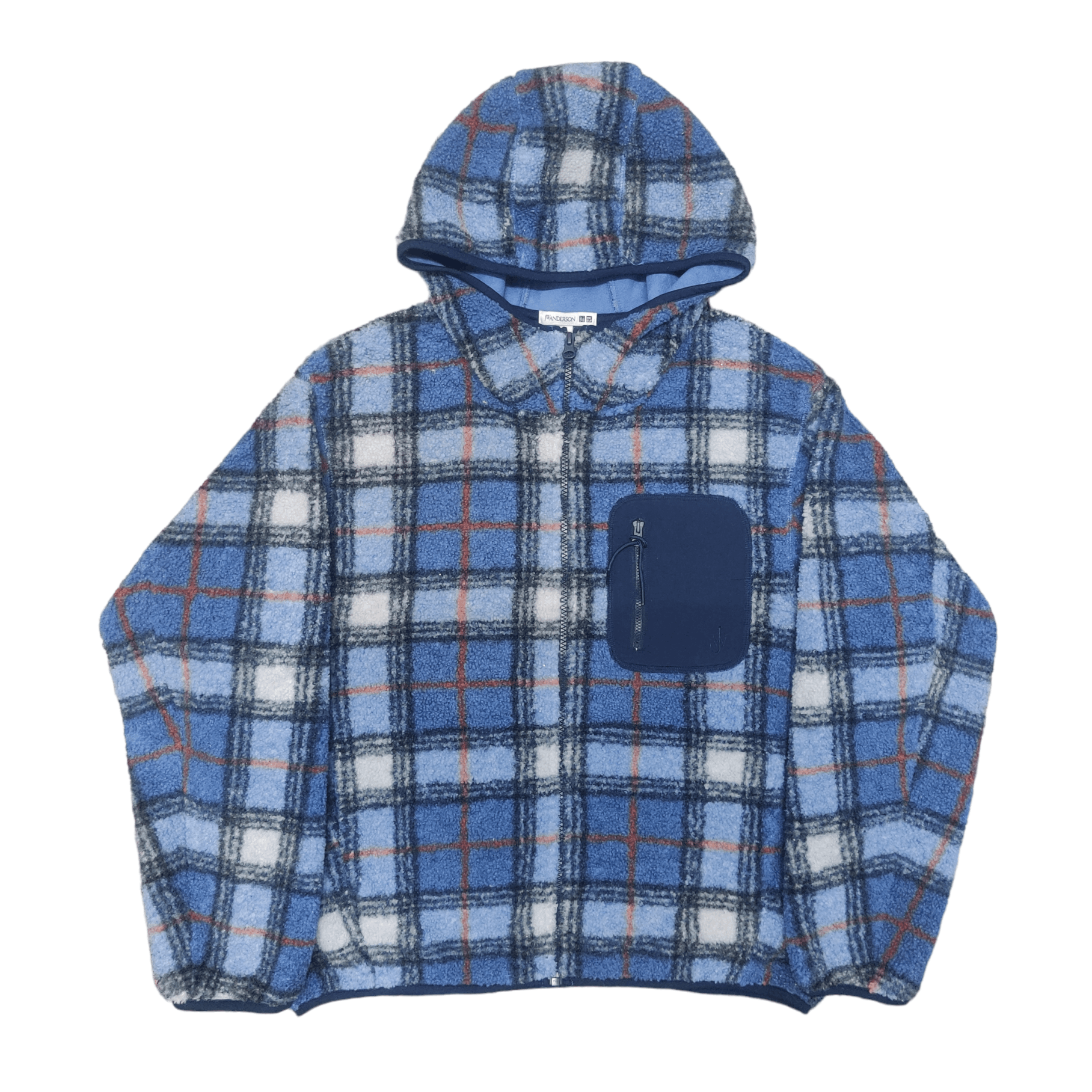 image of J W Anderson x Uniqlo J.w.anderson Uniqlo Plaid Fleece Jacket Zip Up in Blue, Men's (Size Large)