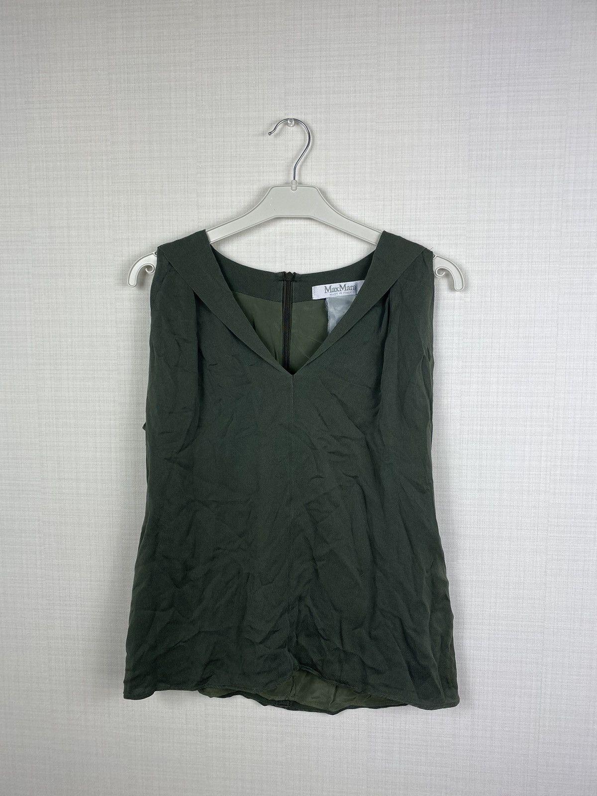 Max Mara × Other × Vintage Max Mara Shirt Blouse Tank Top Women’s Khaki Pleated Silk Size S / US 4 / IT 40 - 1 Thumbnail