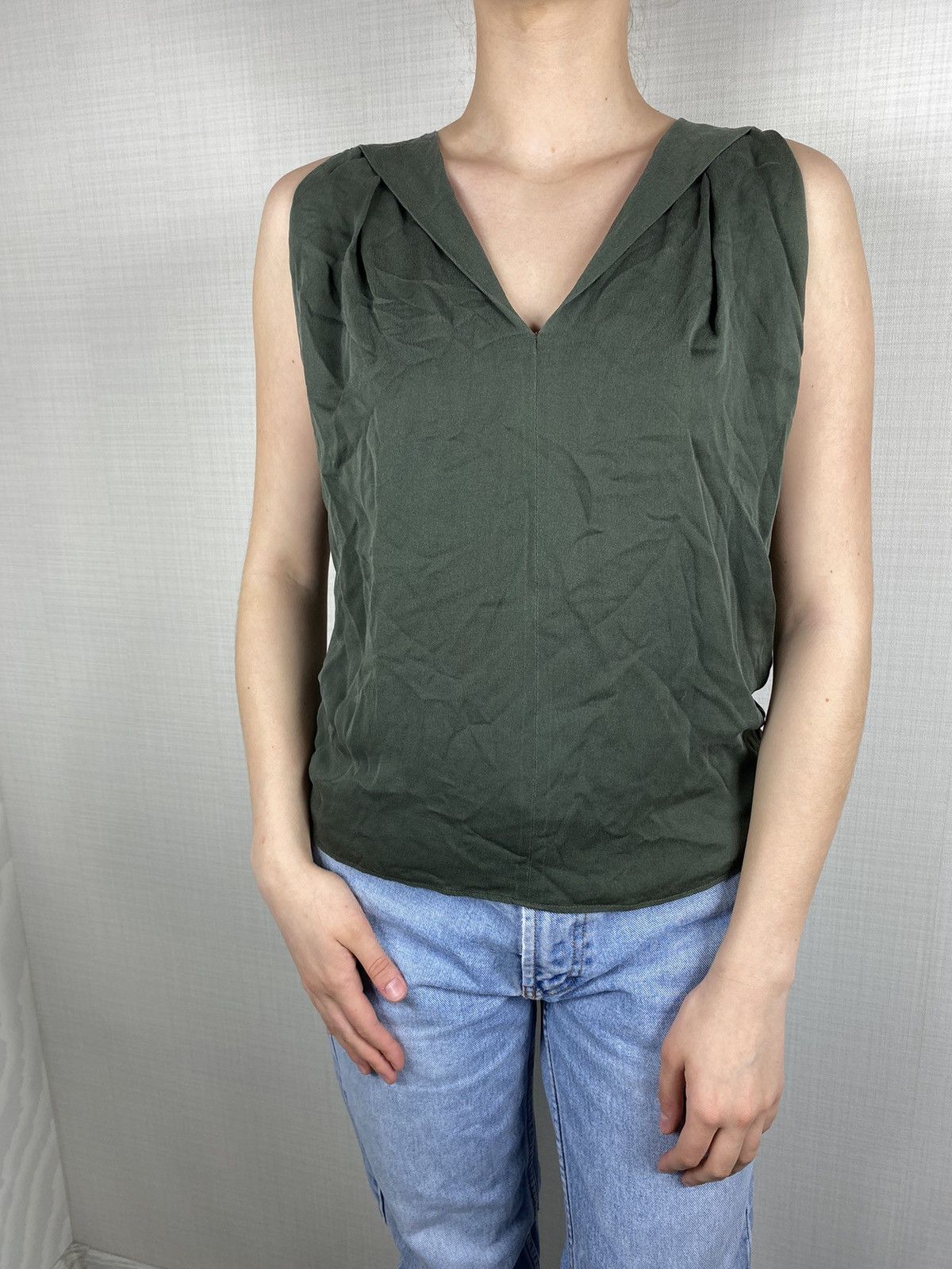 Max Mara × Other × Vintage Max Mara Shirt Blouse Tank Top Women’s Khaki Pleated Silk Size S / US 4 / IT 40 - 6 Thumbnail