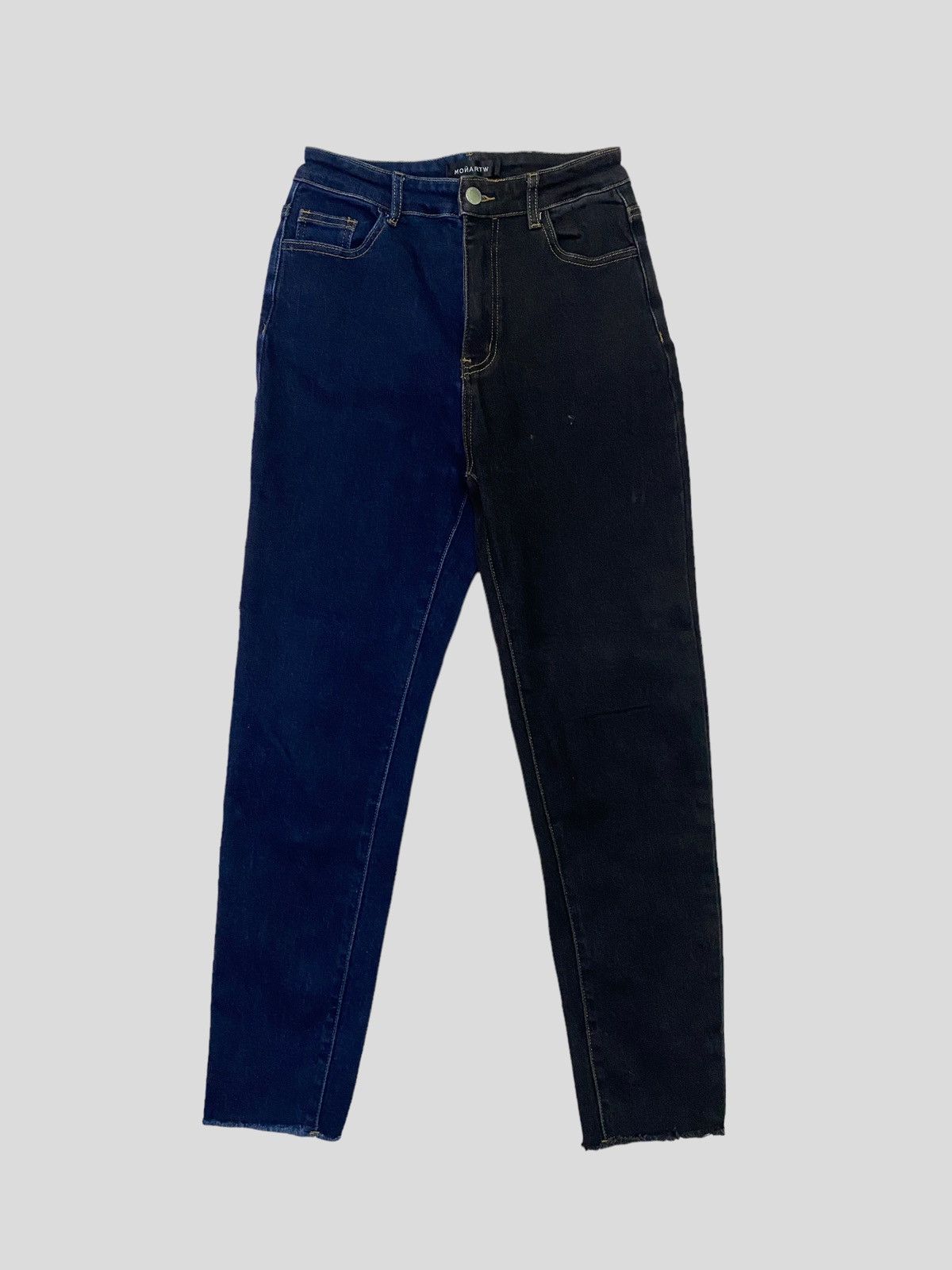 image of Designer Skinny Stretched Monatrw Reconstructed Distressed Denim in Blue Black, Women's (Size 24)