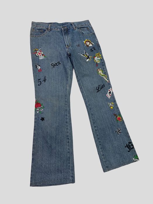 y2k semantic design flare denim pants s