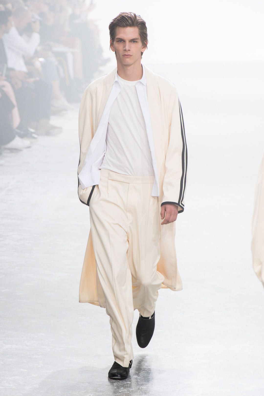 image of Haider Ackermann Ss19 Ivory Striped Oversized Robe Coat in Beige, Men's (Size Large)