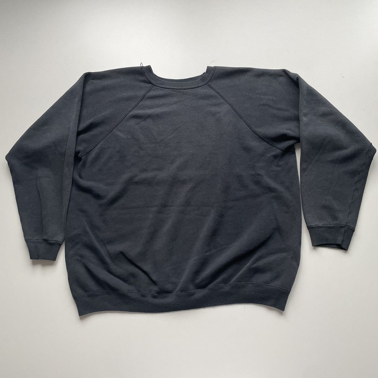 image of Fruit Of The Loom x Made In USA Vintage 90's Faded Black Basic Crewneck Made In Usa (Size Medium)