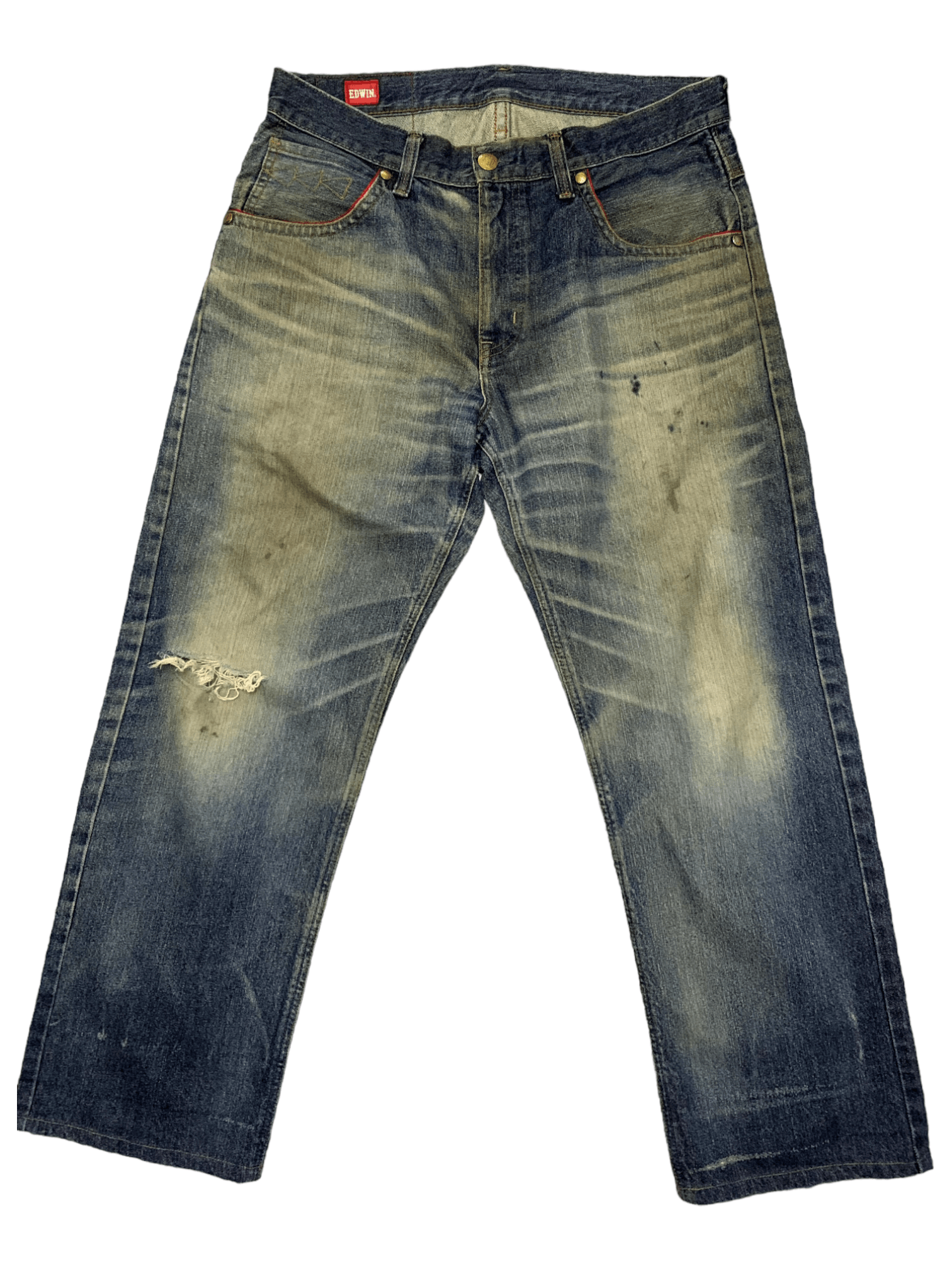 image of Distressed Denim x Edwin Vintage Edwin Japan 503 Blue Trip Mud Wash Baggy Jeans, Men's (Size 36)