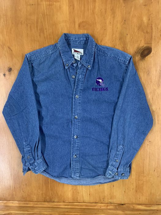 Vintage Vintage ProElite Minnesota Vikings Logo Denim Button Up