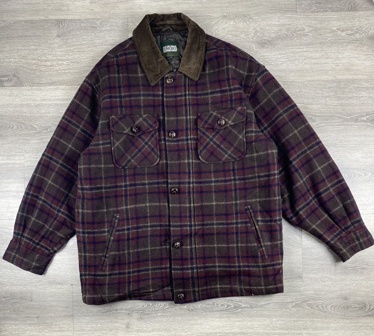Uniqlo Vintage 90s Uniqlo Green Tab Checkered Wool Jacket Size US L / EU 52-54 / 3 - 1 Thumbnail