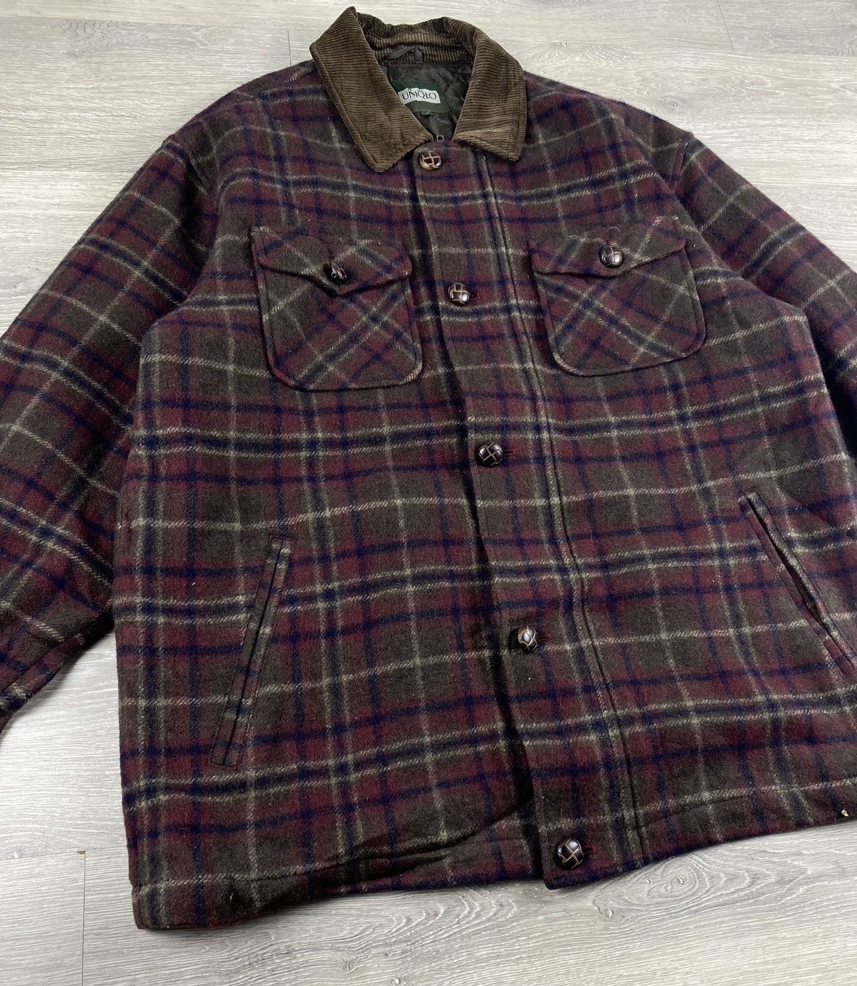Uniqlo Vintage 90s Uniqlo Green Tab Checkered Wool Jacket Size US L / EU 52-54 / 3 - 2 Thumbnail