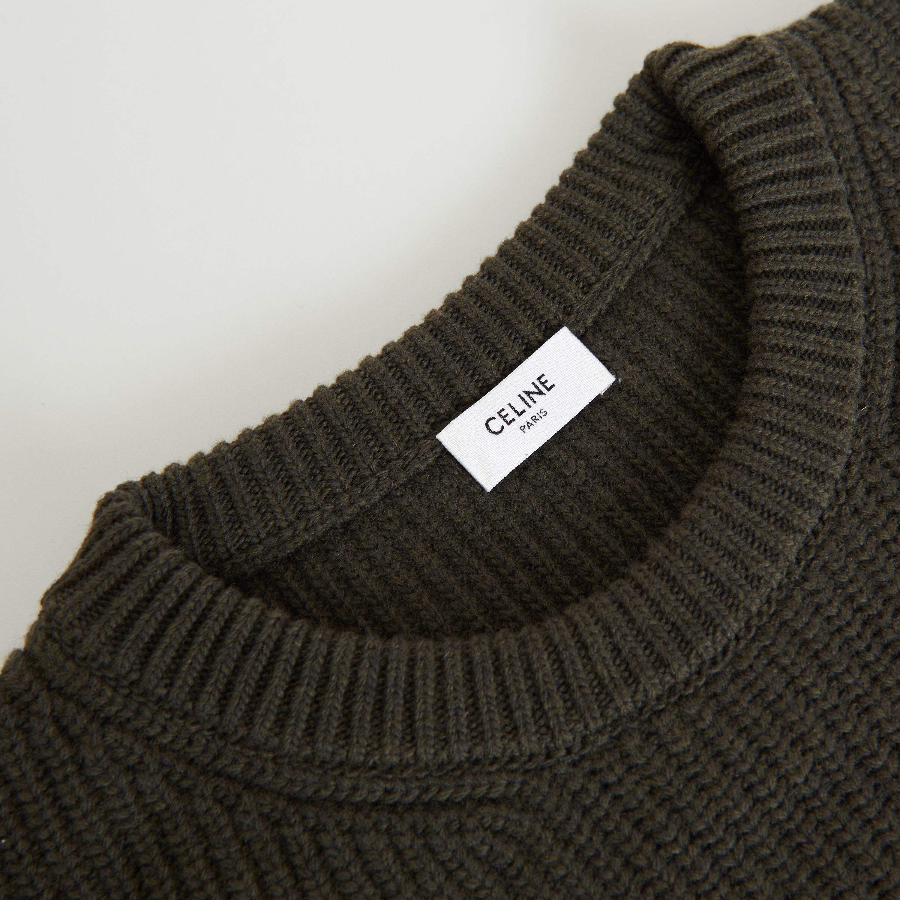 Celine Oversized Crewneck Sweater In Khaki Ribbed Wool Size US L / EU 52-54 / 3 - 9 Thumbnail