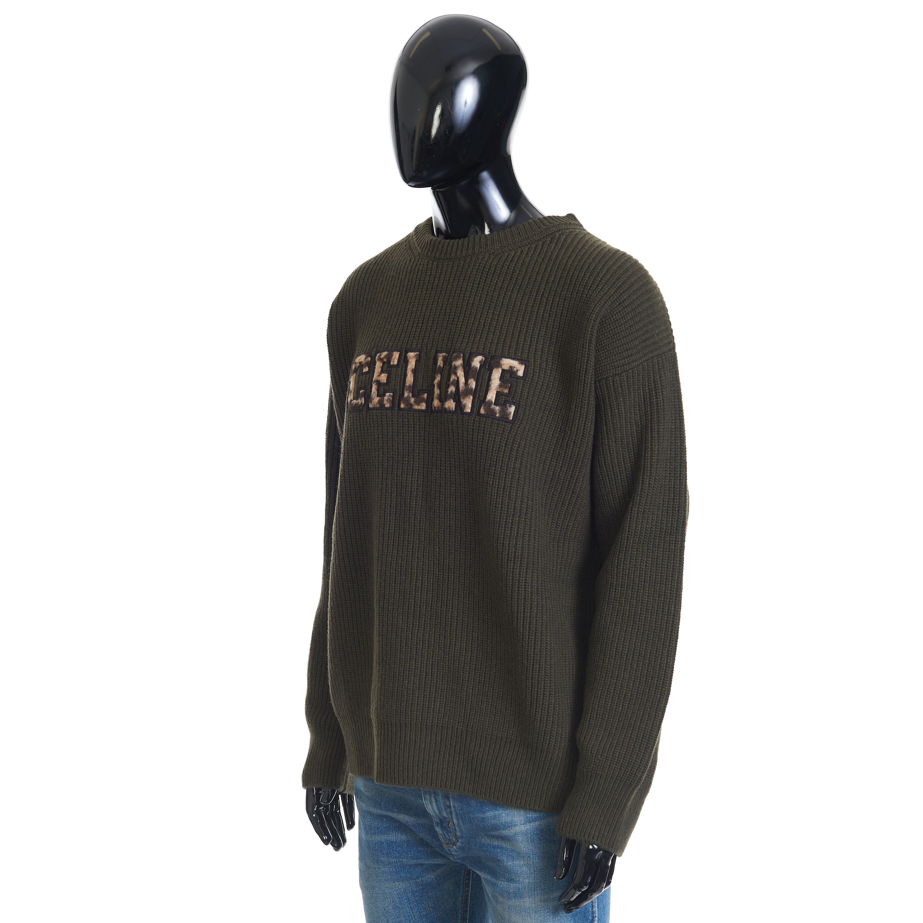 Celine Oversized Crewneck Sweater In Khaki Ribbed Wool Size US L / EU 52-54 / 3 - 2 Thumbnail