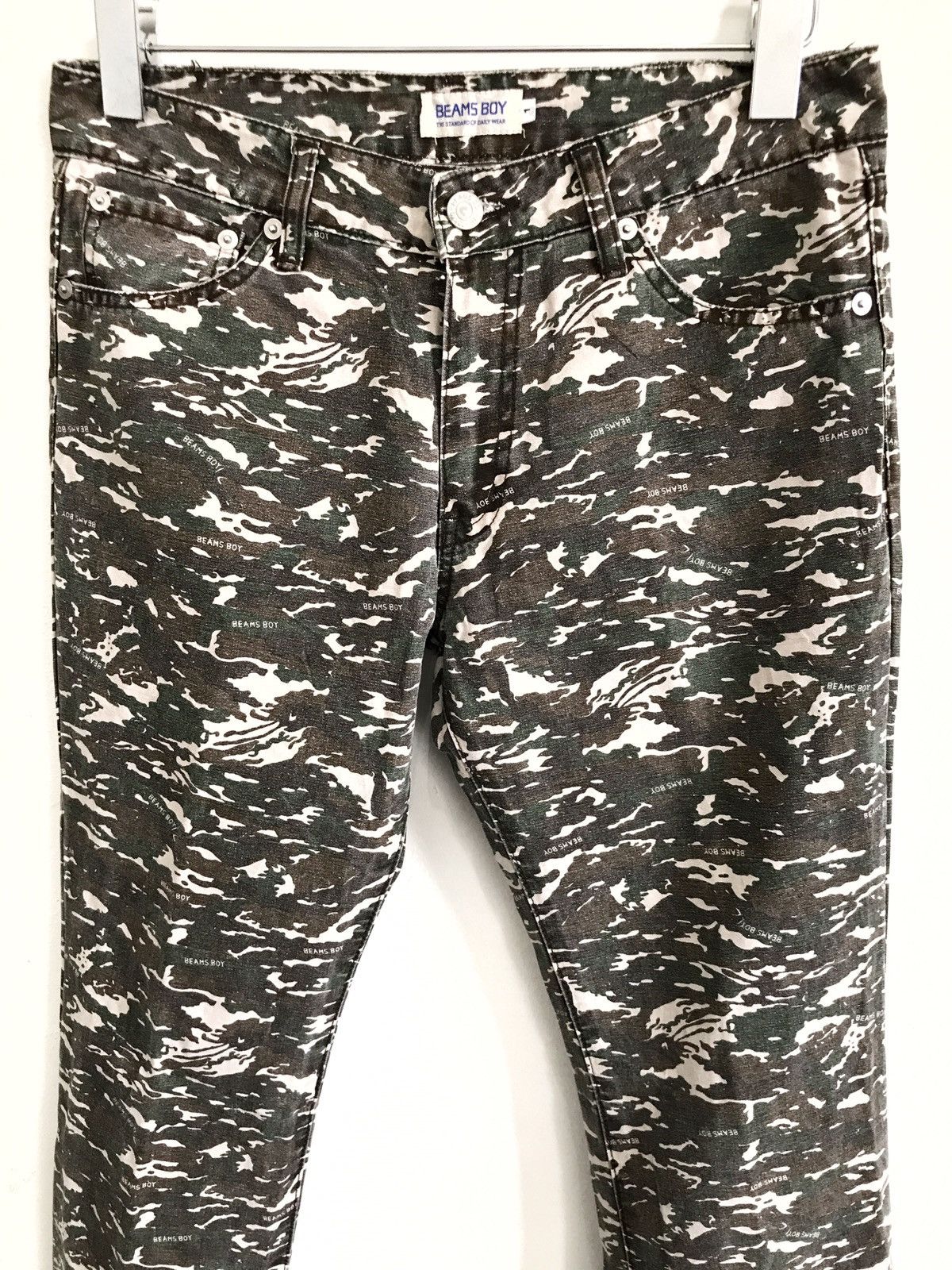 image of Beams Plus Beams Boys Made In Japan Tiger Stripes Cotton Pants Size in Green Camo, Men's