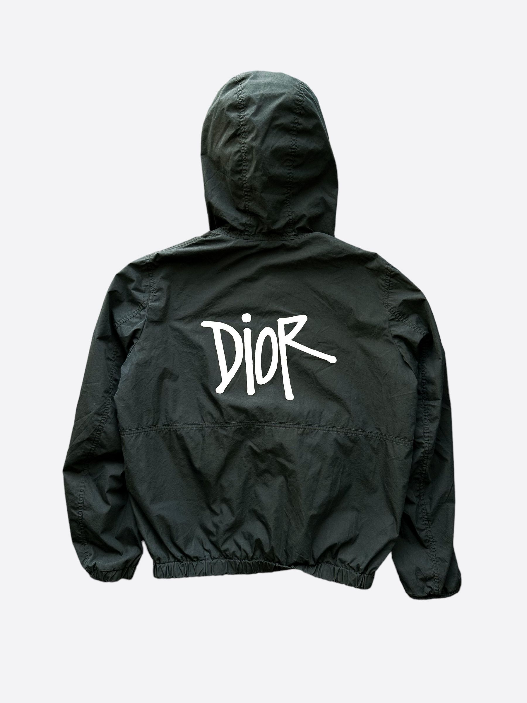 image of Dior Stussy Black Logo Windbreaker, Men's (Size XL)