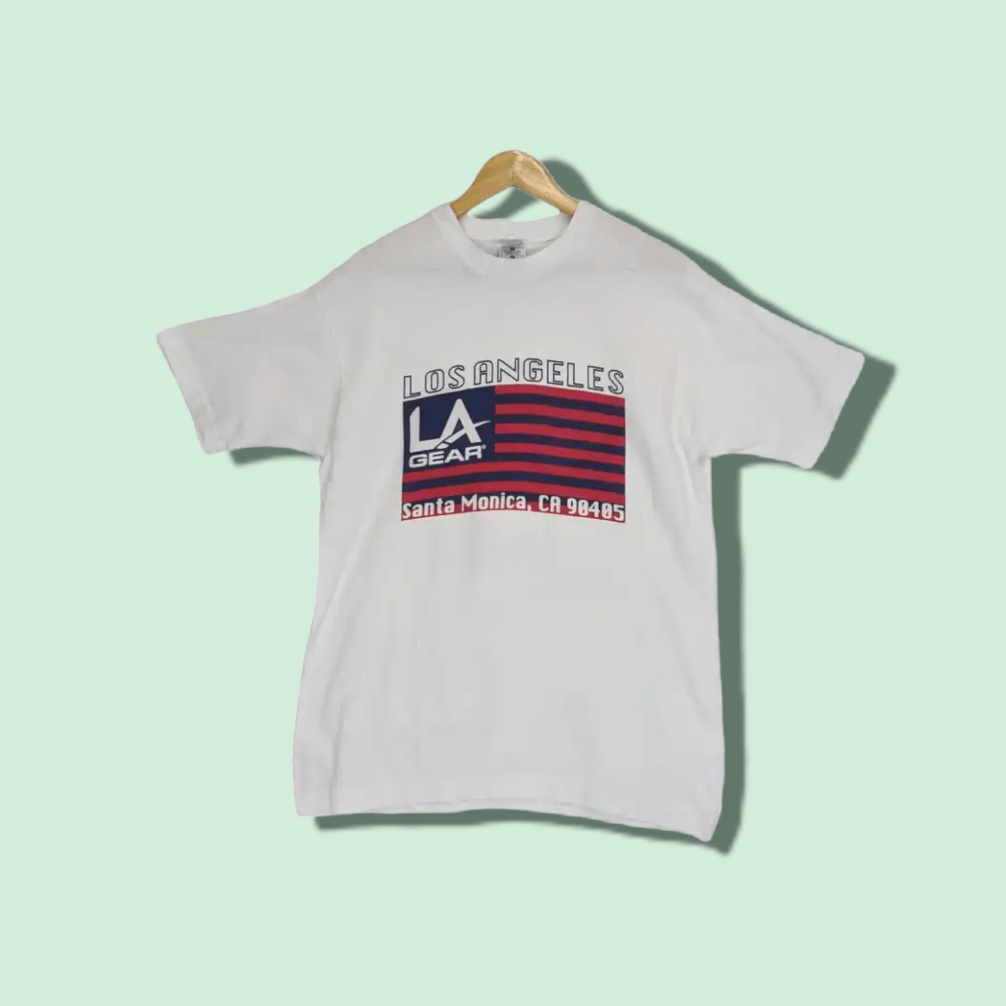 Fruit Of The Loom × La Gear × Vintage 90's LOS ANGELES Santa Monica US Flag T-Shirt Single Stitch Size US L / EU 52-54 / 3 - 1 Thumbnail