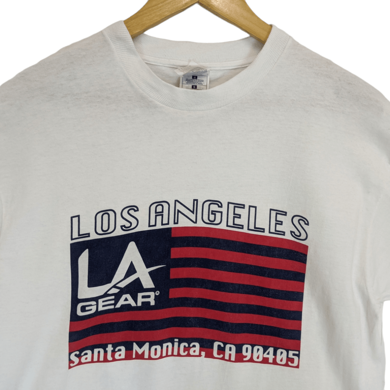 Fruit Of The Loom × La Gear × Vintage 90's LOS ANGELES Santa Monica US Flag T-Shirt Single Stitch Size US L / EU 52-54 / 3 - 3 Thumbnail