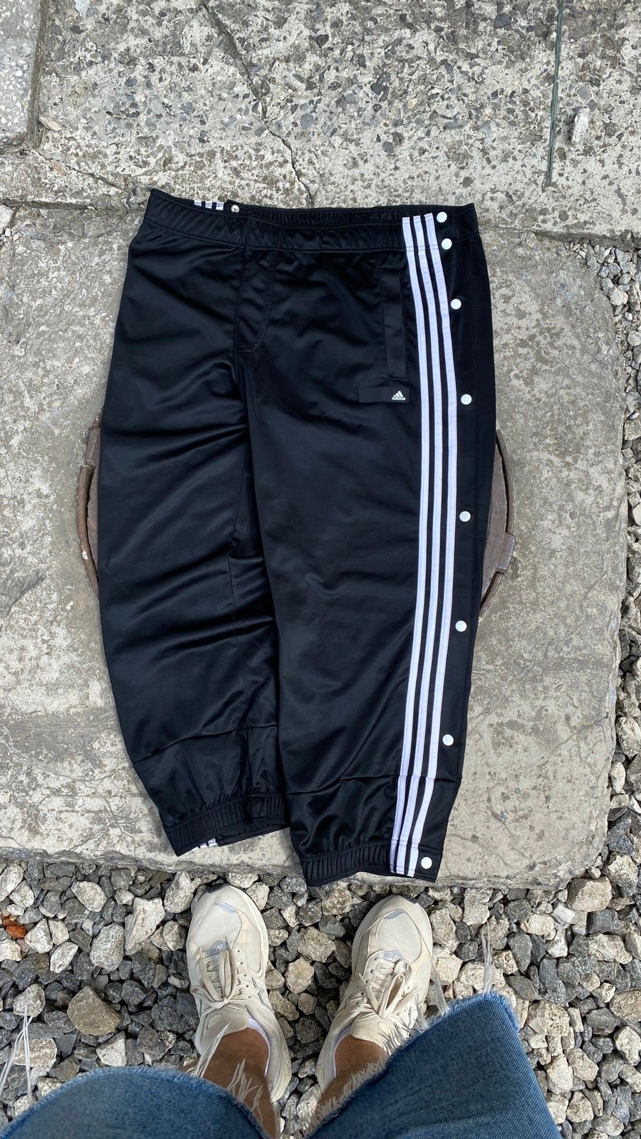 Pre-owned Adidas X Vintage Adidas Y2k Baggy Button Up Striped Track Pants Drill In Black