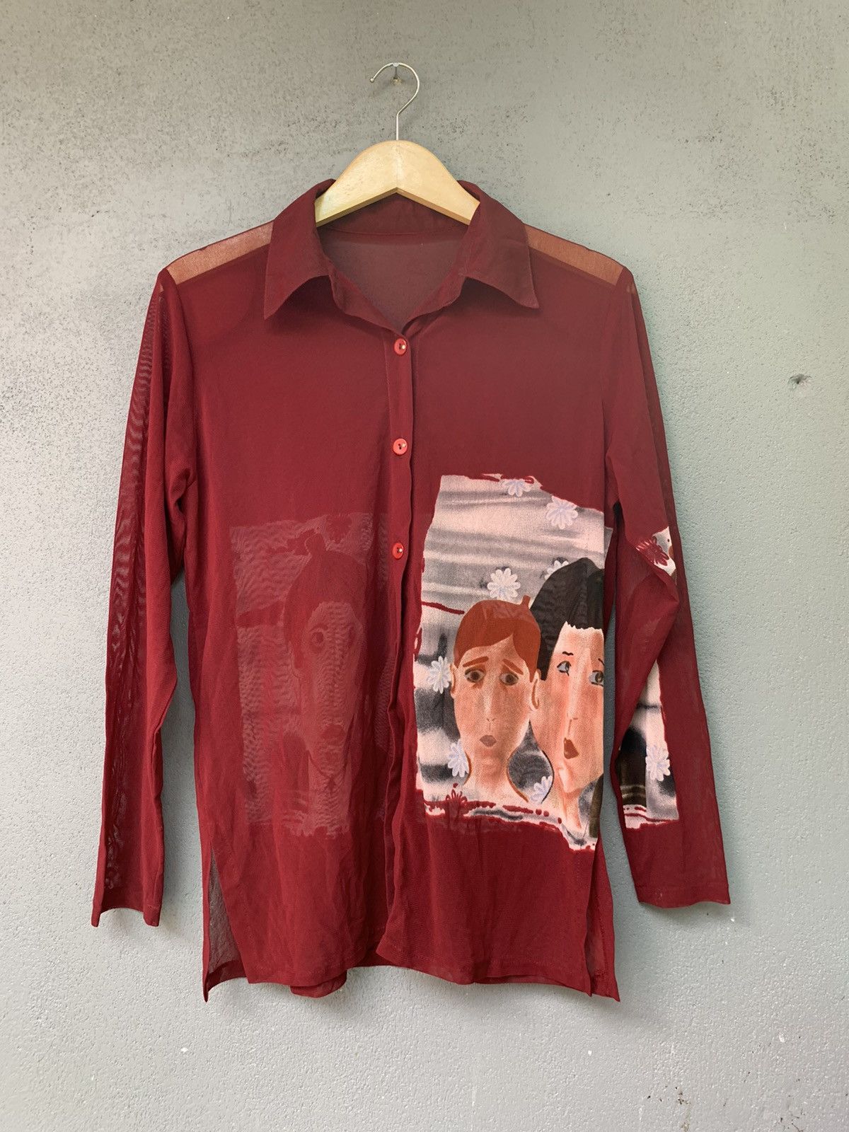 image of 20471120 x Beauty Beast Bindingoffervintage Mesh Shirt Three Sisters in Red, Women's (Size Medium)