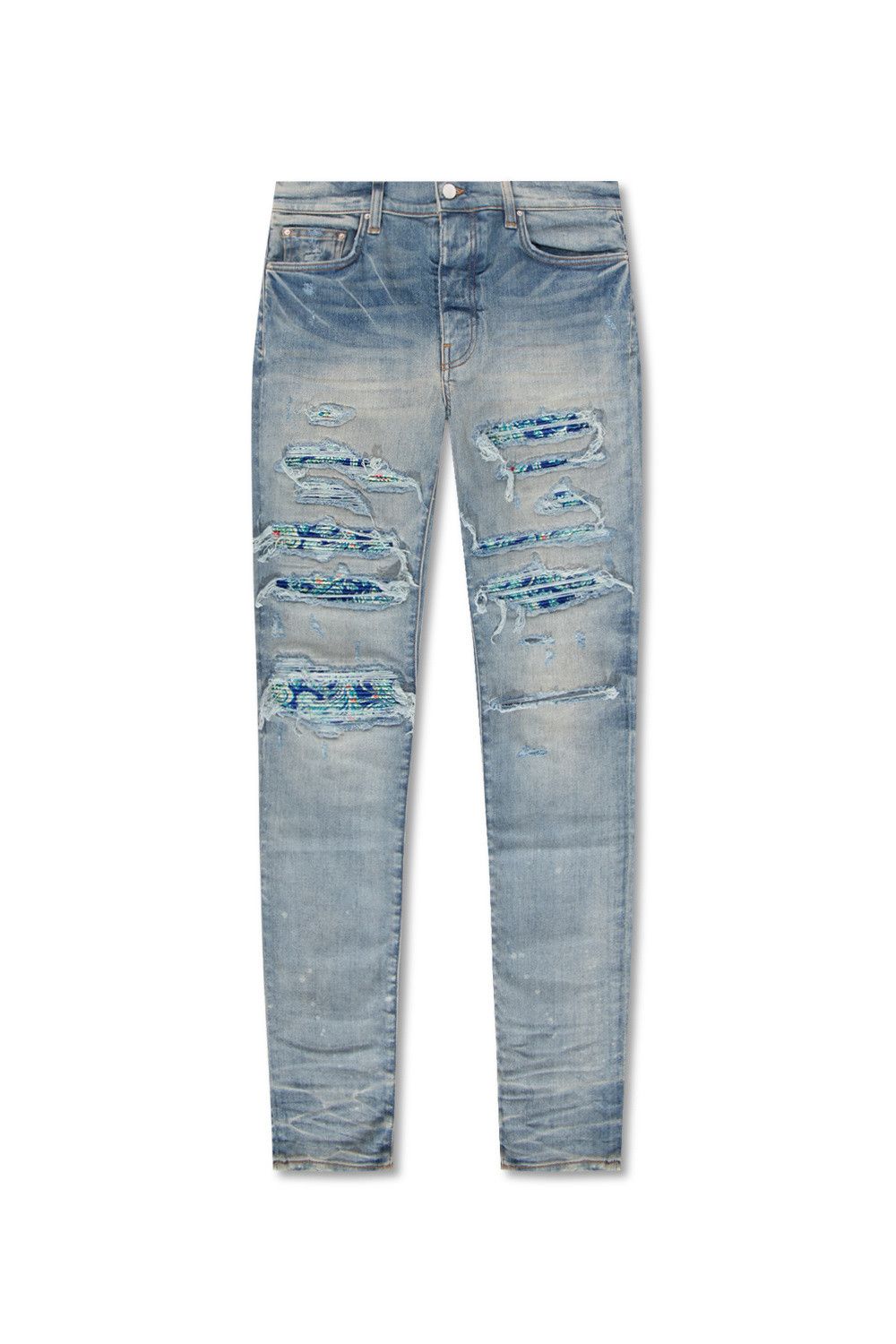 Image of Amiri Silk Pj Thrasher Jeans in Blue, Men's (Size 36)