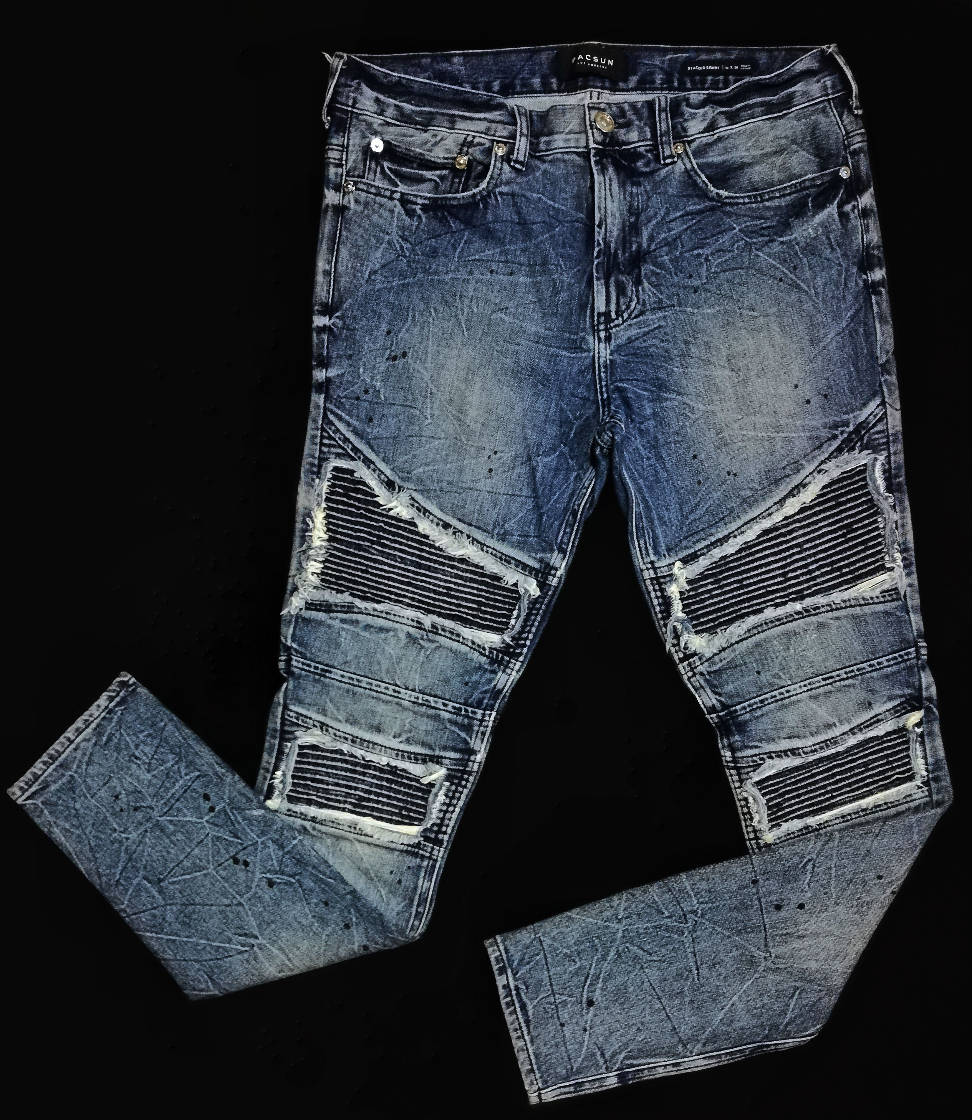 Japanese Brand × Pacsun 🔥DOPE Stacked Skinny Distressed Biker Design Style Balmain Size US 34 / EU 50 - 1 Thumbnail