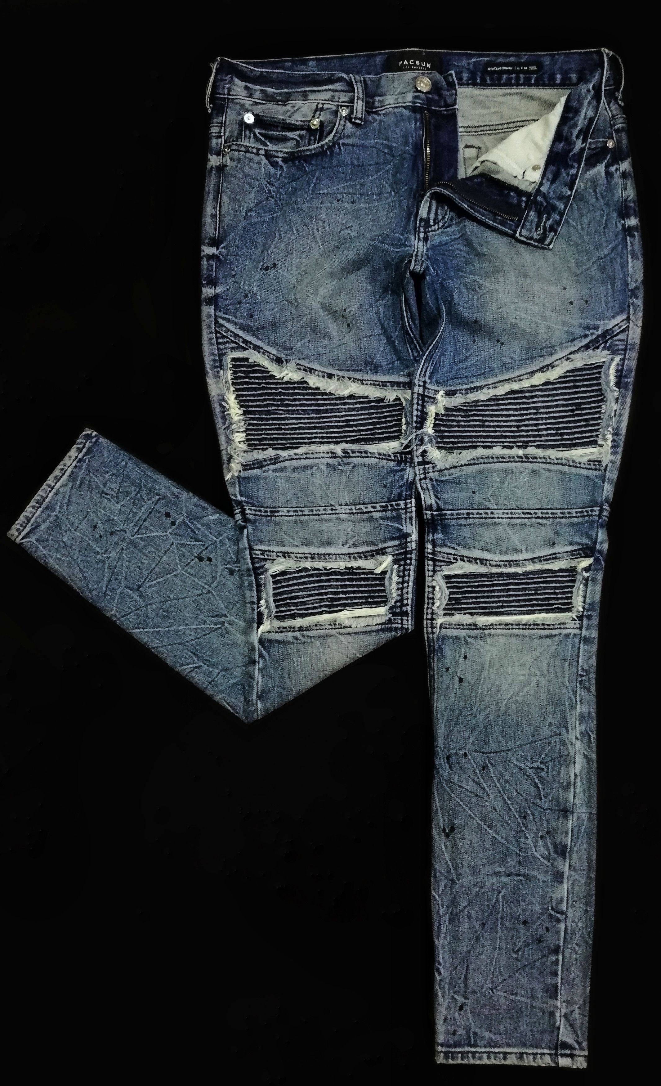 Japanese Brand × Pacsun 🔥DOPE Stacked Skinny Distressed Biker Design Style Balmain Size US 34 / EU 50 - 7 Thumbnail