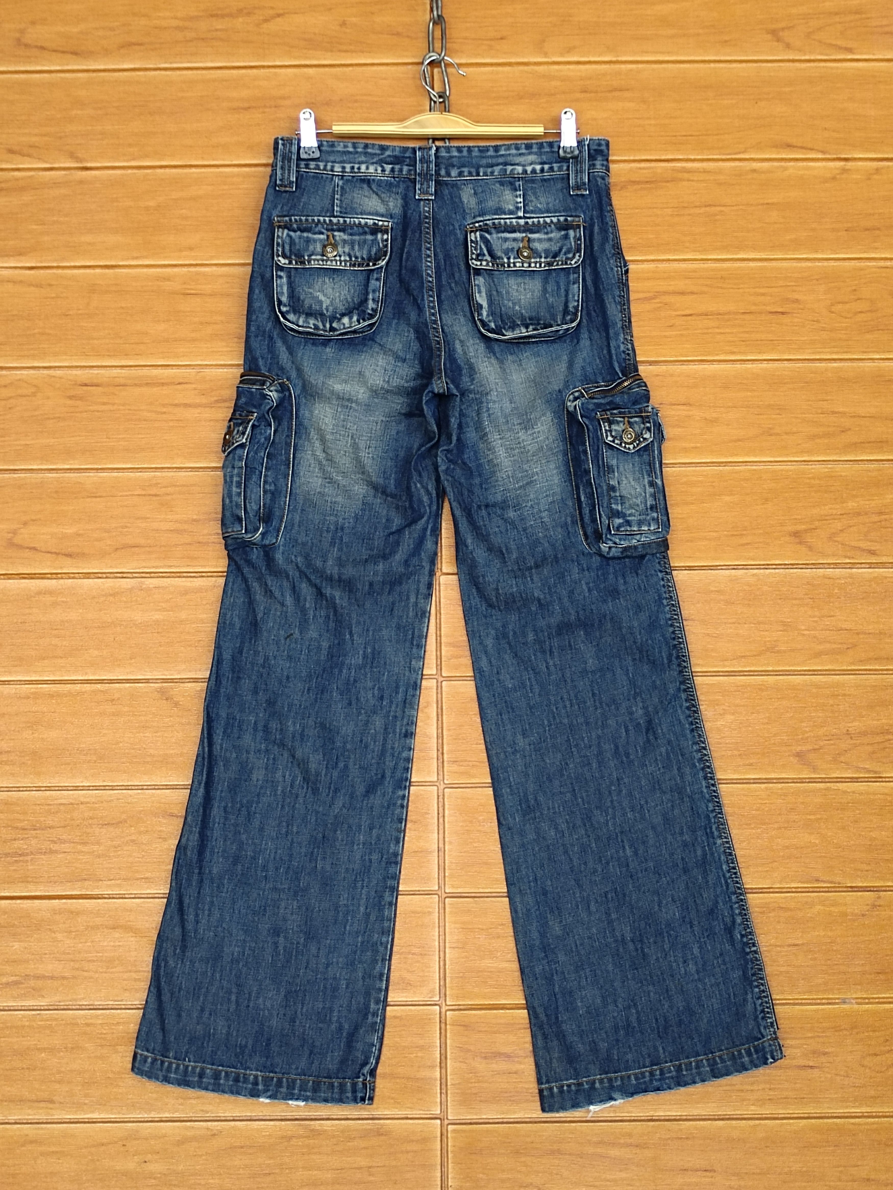 Le Grande Bleu (L.G.B.) Flared Jeans Hard Edge Wide Flared Leg Cargo Denim Jeans Size US 29 - 10 Thumbnail