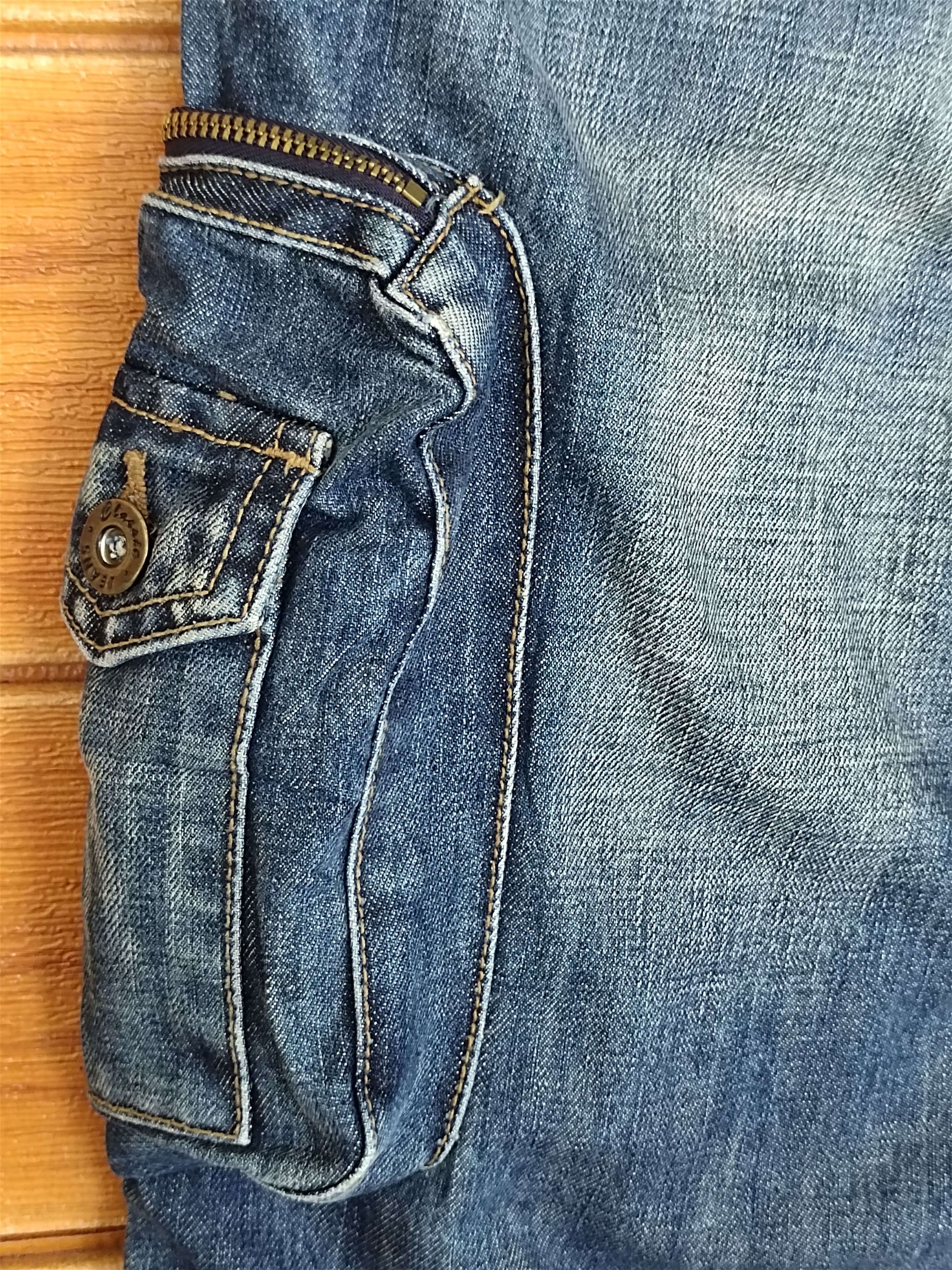 Le Grande Bleu (L.G.B.) Flared Jeans Hard Edge Wide Flared Leg Cargo Denim Jeans Size US 29 - 13 Thumbnail
