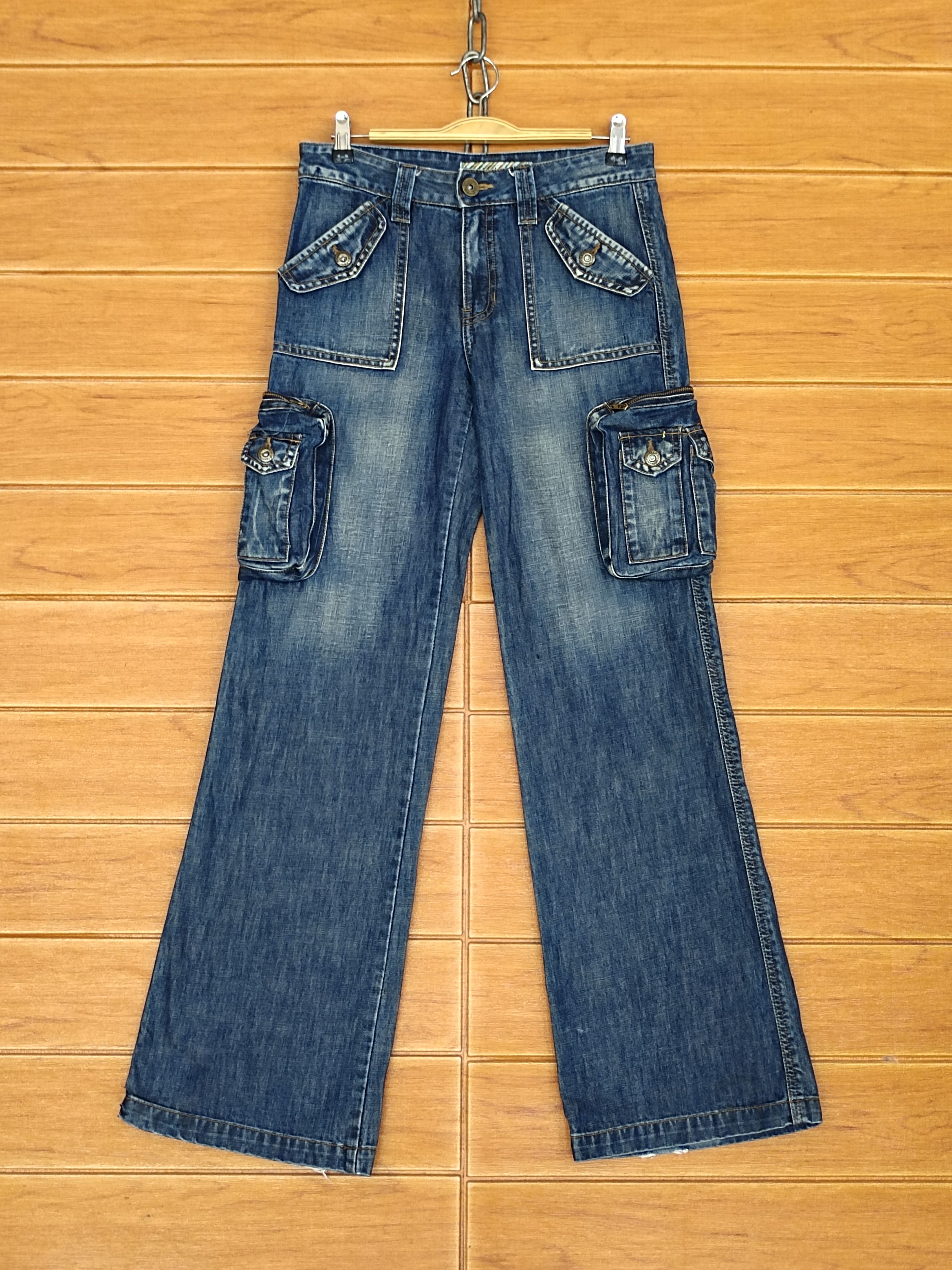 Le Grande Bleu (L.G.B.) Flared Jeans Hard Edge Wide Flared Leg Cargo Denim Jeans Size US 29 - 1 Thumbnail