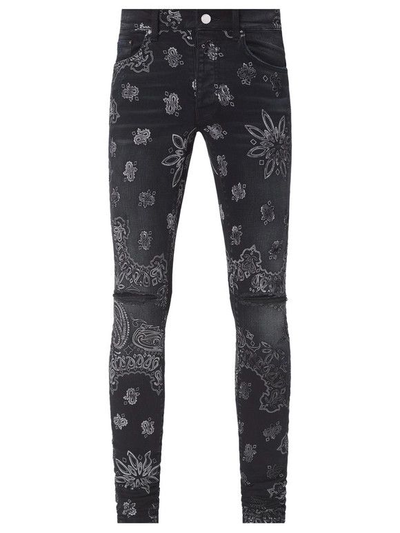 image of Amiri Flocked Bandana Jeans in Black, Men's (Size 33)