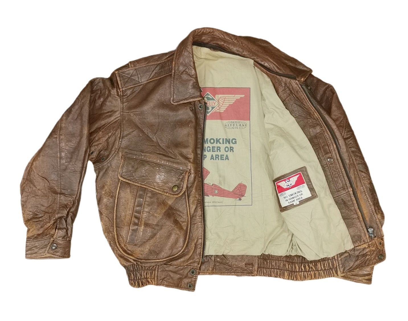 Pre-owned Bomber Jacket X Leather Jacket Vintage Skelly Leather Bomber Jacket In Brown