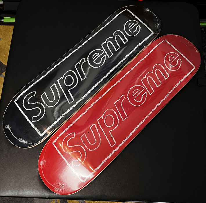 Supreme Supreme Kaws Chalk Logo Skateboard Deck Red And Black Set Grailed