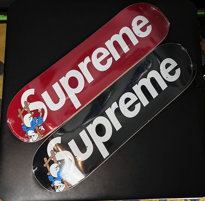 Supreme Supreme Smurfs Skateboard Red and Black Set | Grailed