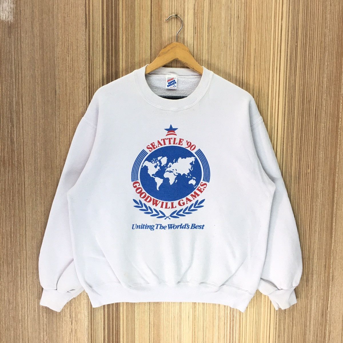 image of Jerzees x Made In USA Vintage Seattle 90's Goodwill Games Sweatshirt in White, Men's (Size Medium)