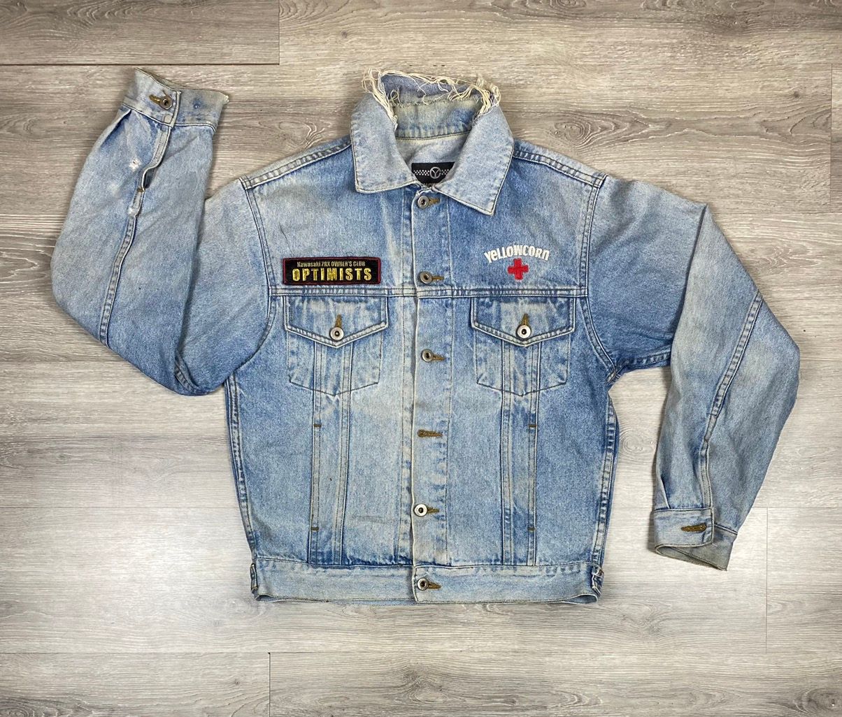 Pre-owned Distressed Denim X Vintage Distressed Yellow Corn Sledge Hammer Trucker Jacket In Multicolor