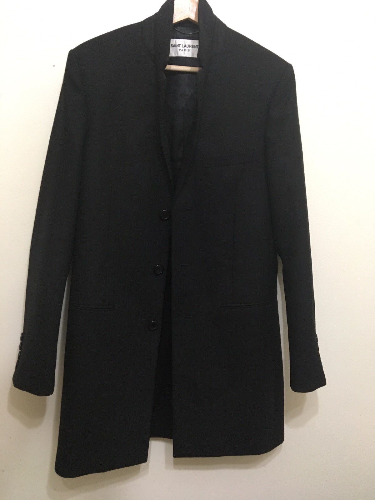 image of Saint Laurent Paris 2018 Saint Laurent Black Wool Overcoat, Men's (Size Small)