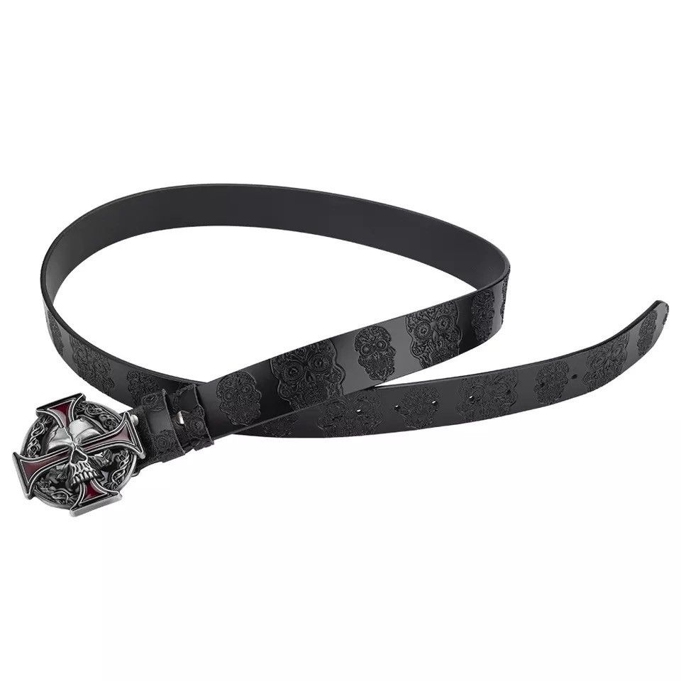 Other Skull Leather Belt Embossed Pattern Cowskin Fashion Buckle Size ONE SIZE - 3 Thumbnail