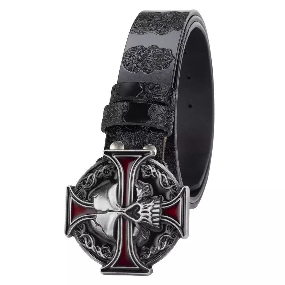 Other Skull Leather Belt Embossed Pattern Cowskin Fashion Buckle Size ONE SIZE - 2 Thumbnail