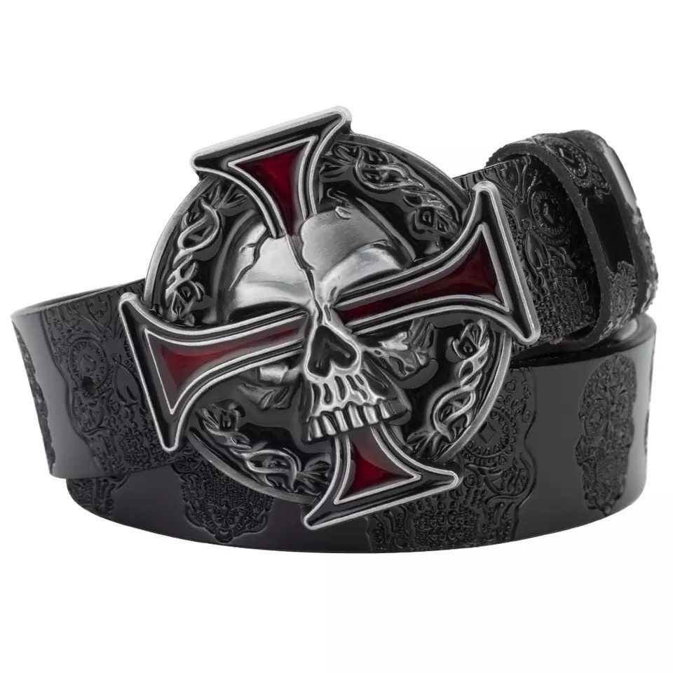 Other Skull Leather Belt Embossed Pattern Cowskin Fashion Buckle Size ONE SIZE - 5 Thumbnail