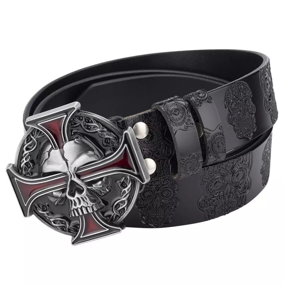 Other Skull Leather Belt Embossed Pattern Cowskin Fashion Buckle Size ONE SIZE - 1 Thumbnail